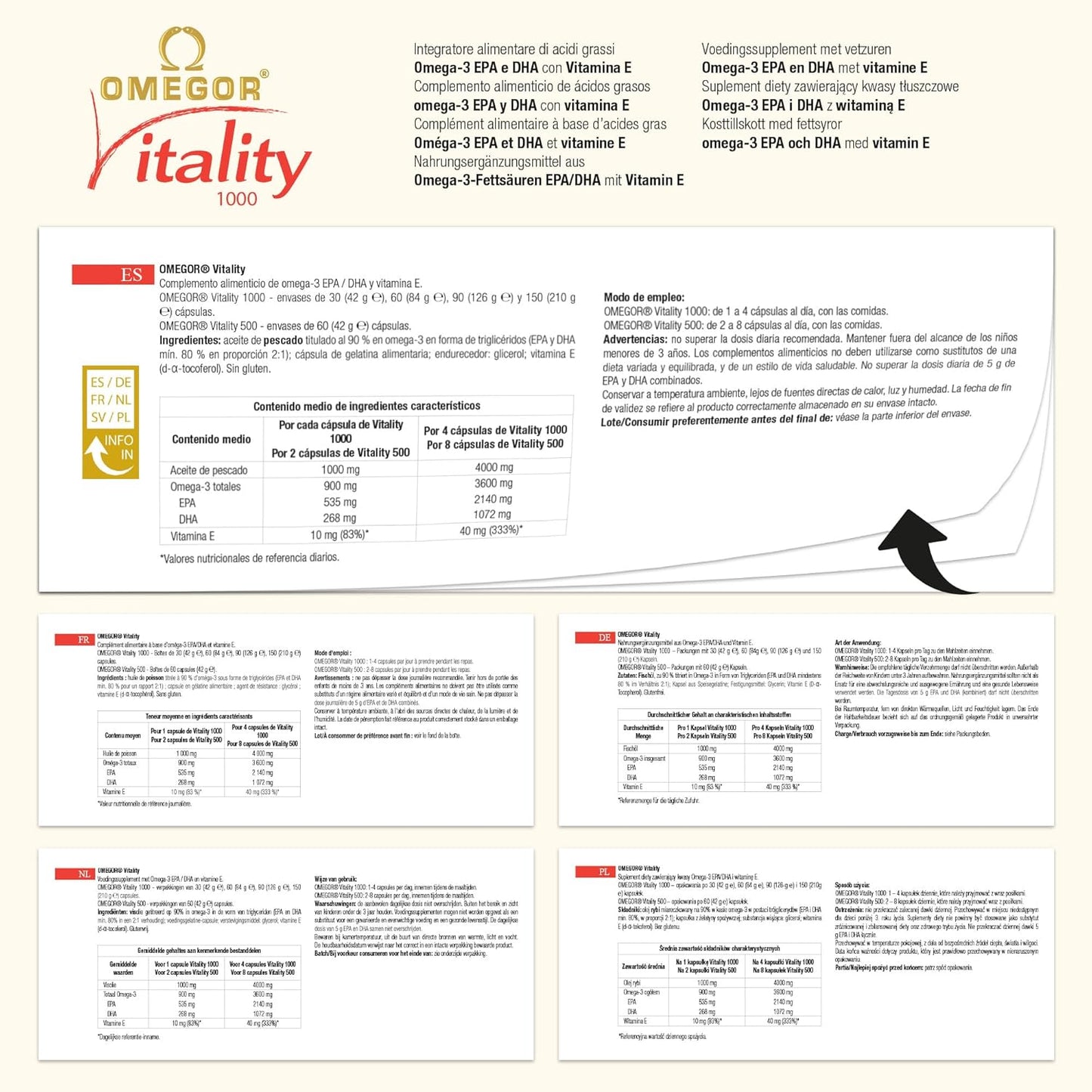 OMEGOR® Vitality 1000: High Omega-3 TG, IFOS 5-Star Certified, EPA 535mg, DHA 268mg, 90% Triglyceride Structure - 60 Capsules