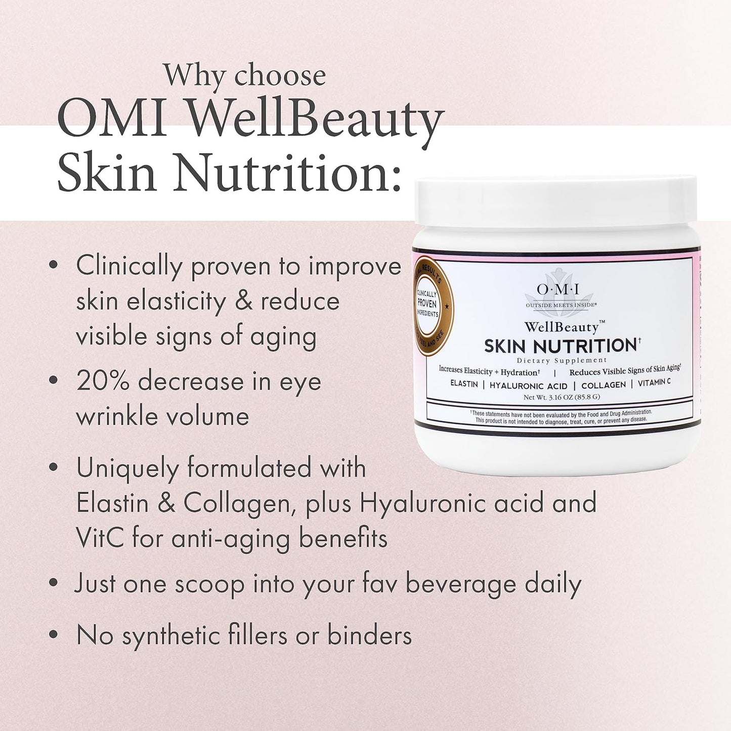 OMI Wellbeauty Skin Nutrition: Clinically Proven Anti-Aging Formula with French Marine Elastin, Collagen, Hyaluronic Acid, Vitamin C - 1 Month Supply