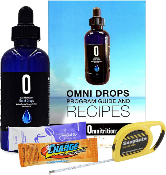 Omni Drop Program Bundle: 4 oz Omni Drops with Vitamin B12, Program Guide, Samples, and Carabiner Tape Measure