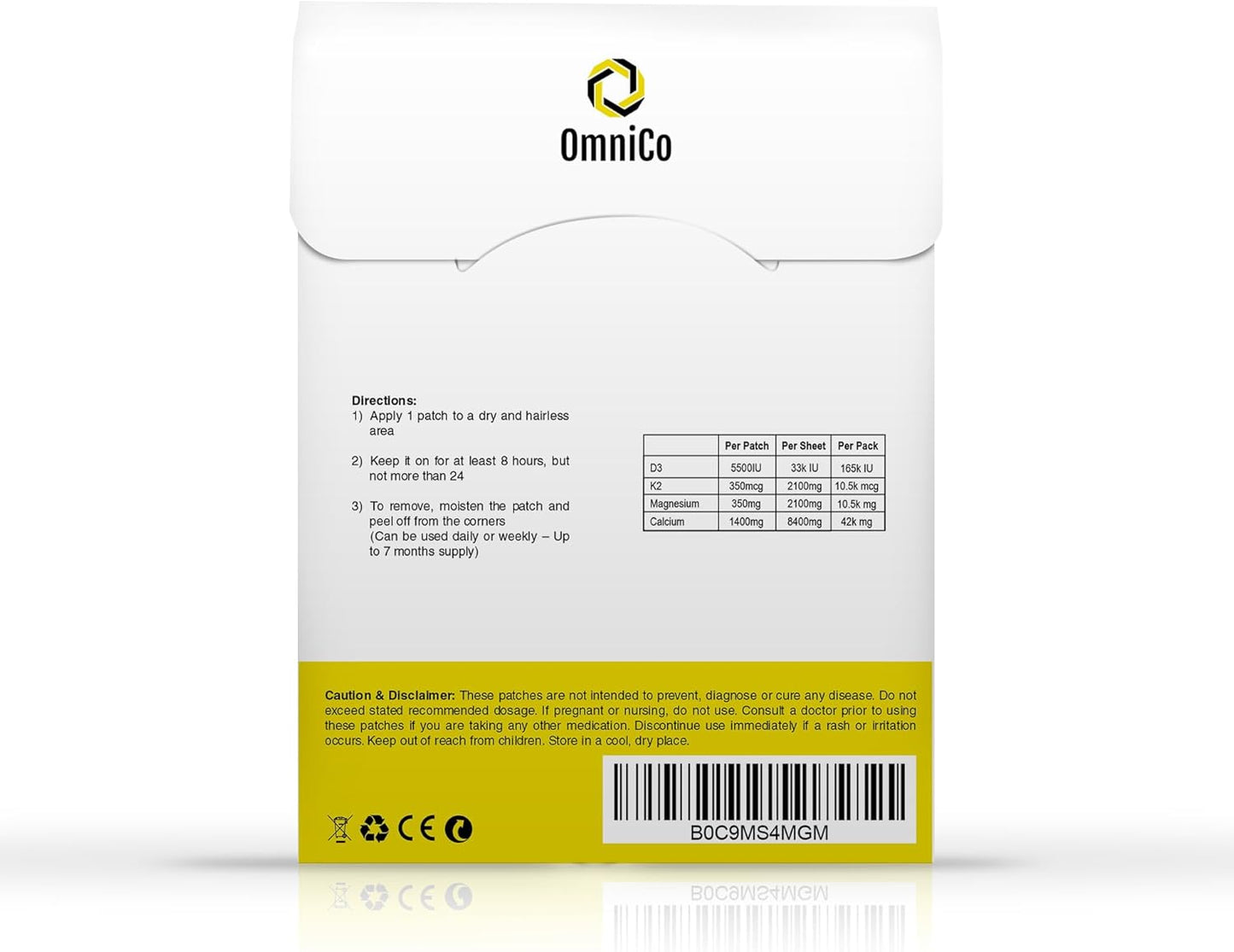 OmniCo Vitamin D3, K2, and Calcium Patches - 30 Pack for Bone Health and Immune Support
