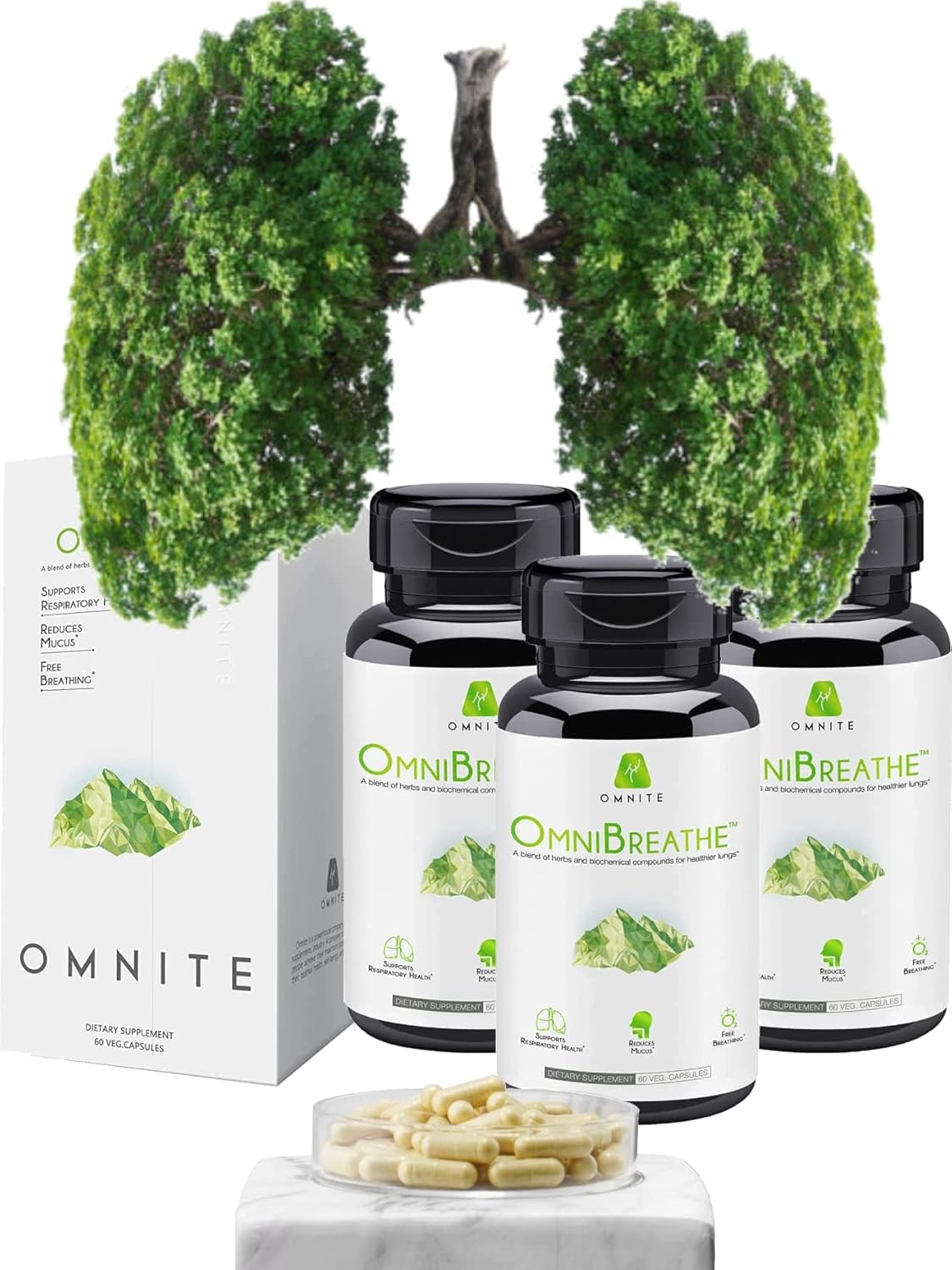 Omnite OmniBreathe Lung Cleanse Detox Supplement - Reduce Mucus & Cough for Smokers, Promote Respiratory Wellness, Natural Breathing Support (3 Bottles)