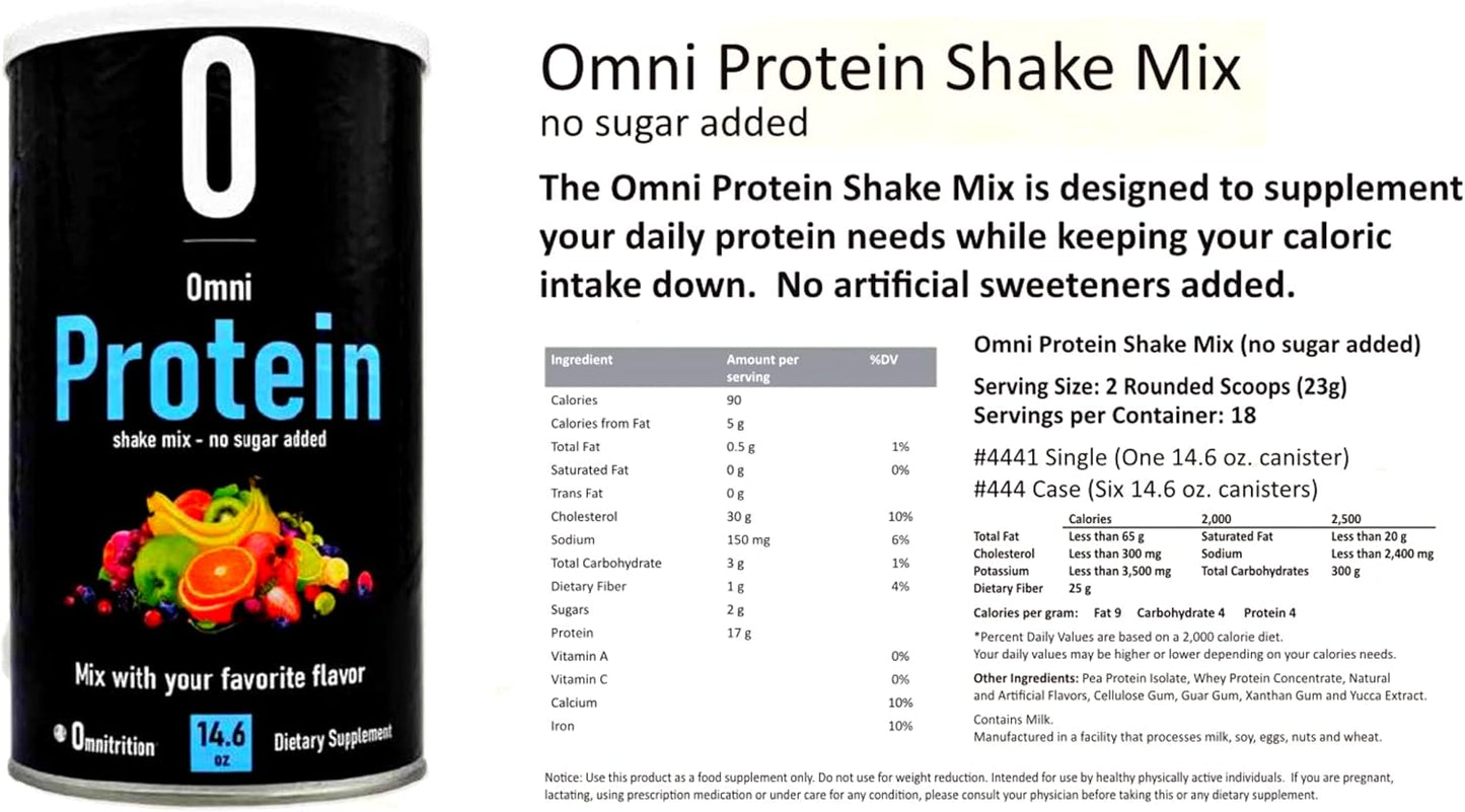 Omnitrition Omni Protein Shake Mix - Unflavored, 14.6 oz - No Sugar Added