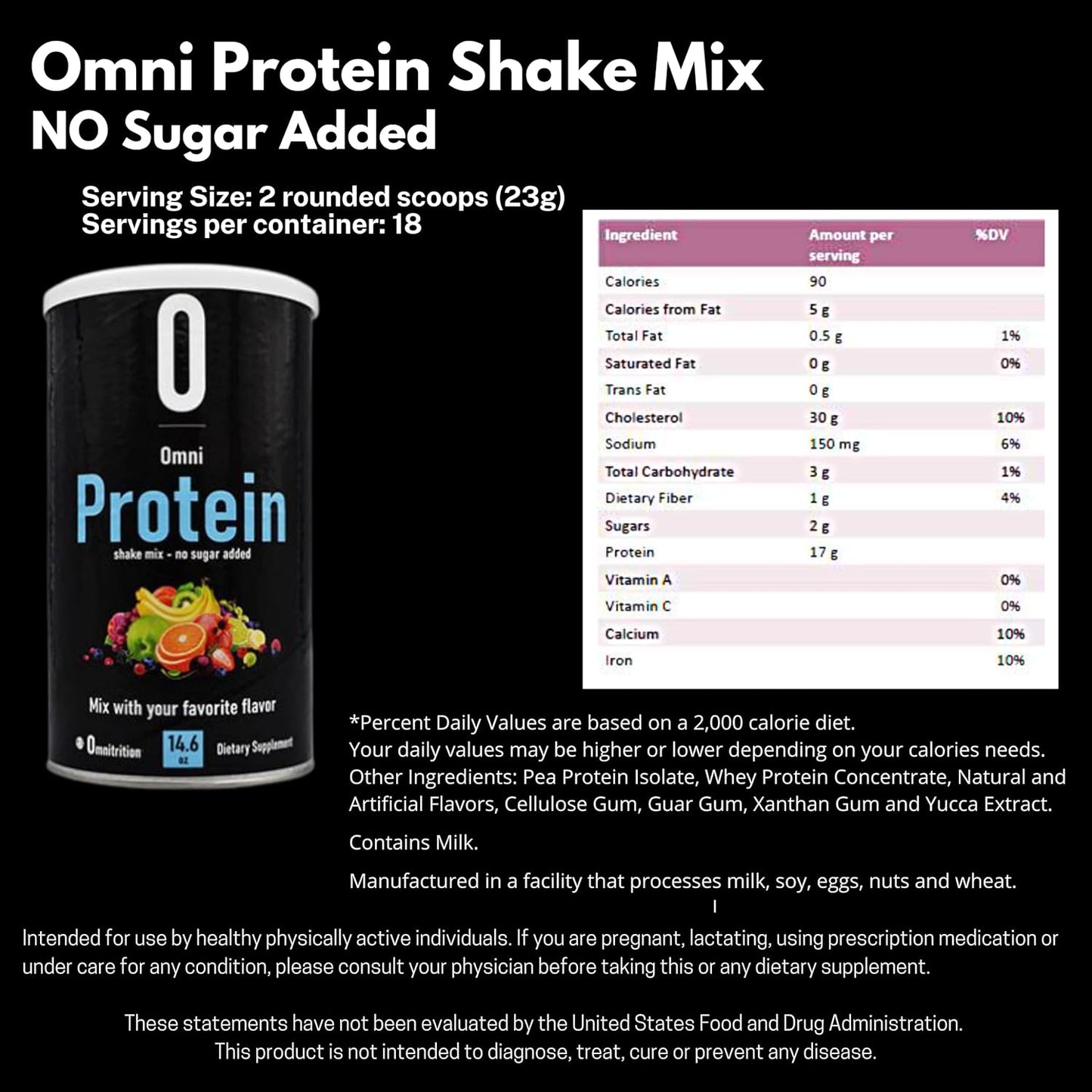 Omnitrition Omni Protein Shake Mix - Unflavored, 14.6 oz - No Sugar Added