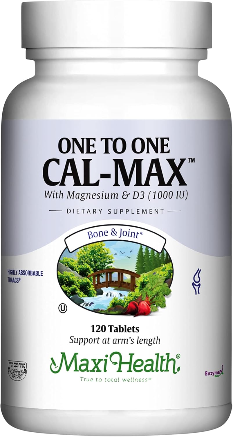 One to One Cal-Max: 500mg Calcium, 1000 IU Vitamin D3, 500mg Magnesium Tablets for Bone, Teeth, and Joint Support