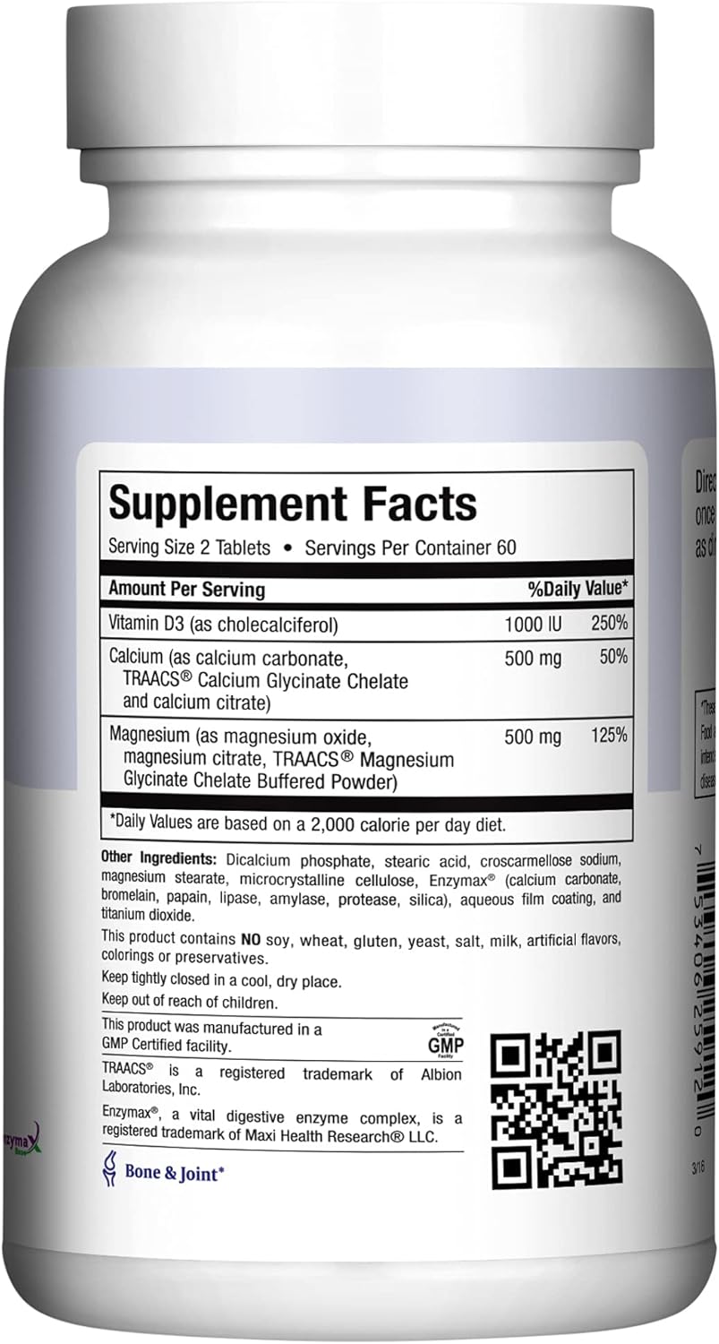 One to One Cal-Max: 500mg Calcium, 1000 IU Vitamin D3, 500mg Magnesium Tablets for Bone, Teeth, and Joint Support