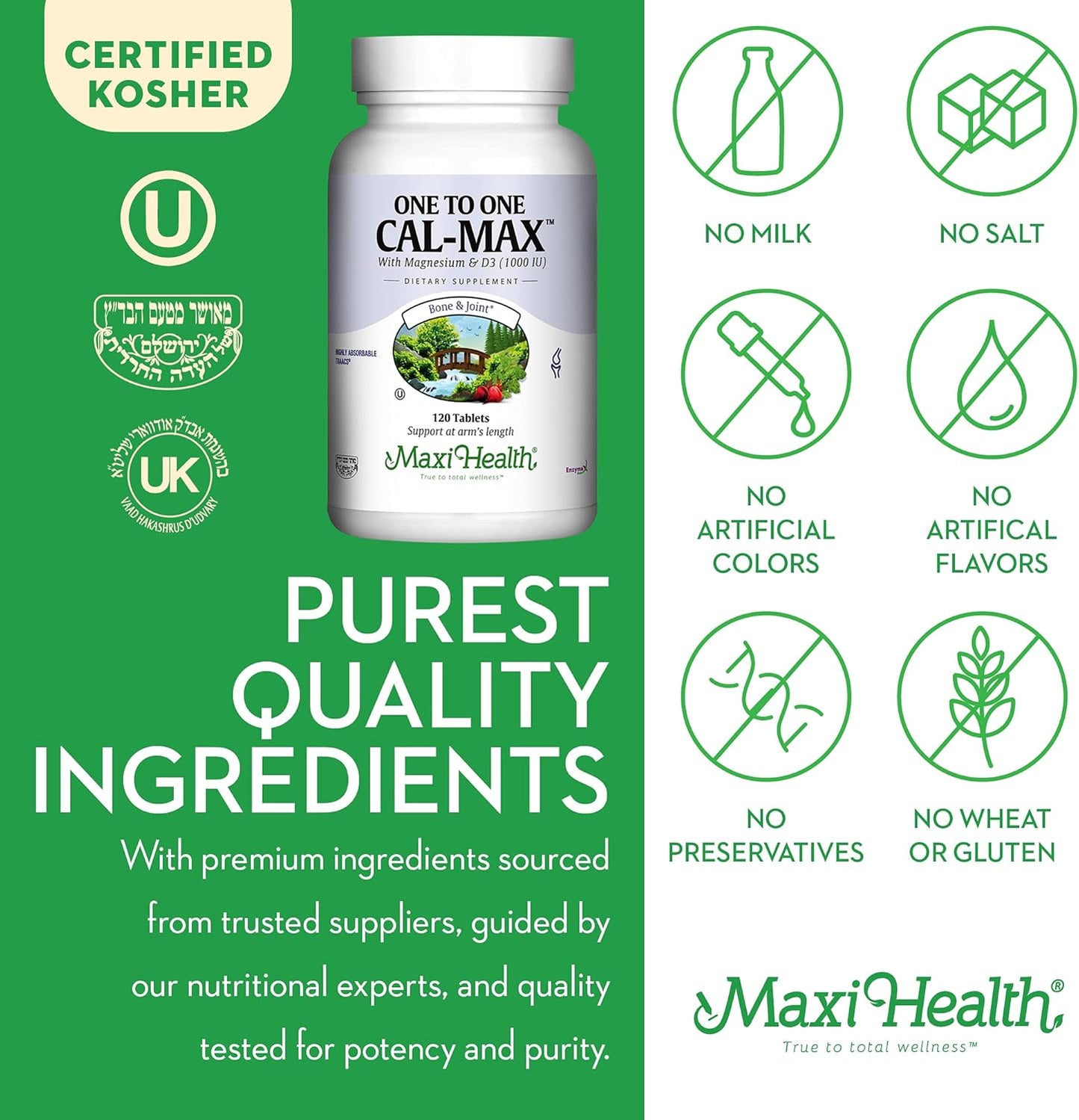 One to One Cal-Max: 500mg Calcium, 1000 IU Vitamin D3, 500mg Magnesium Tablets for Bone, Teeth, and Joint Support