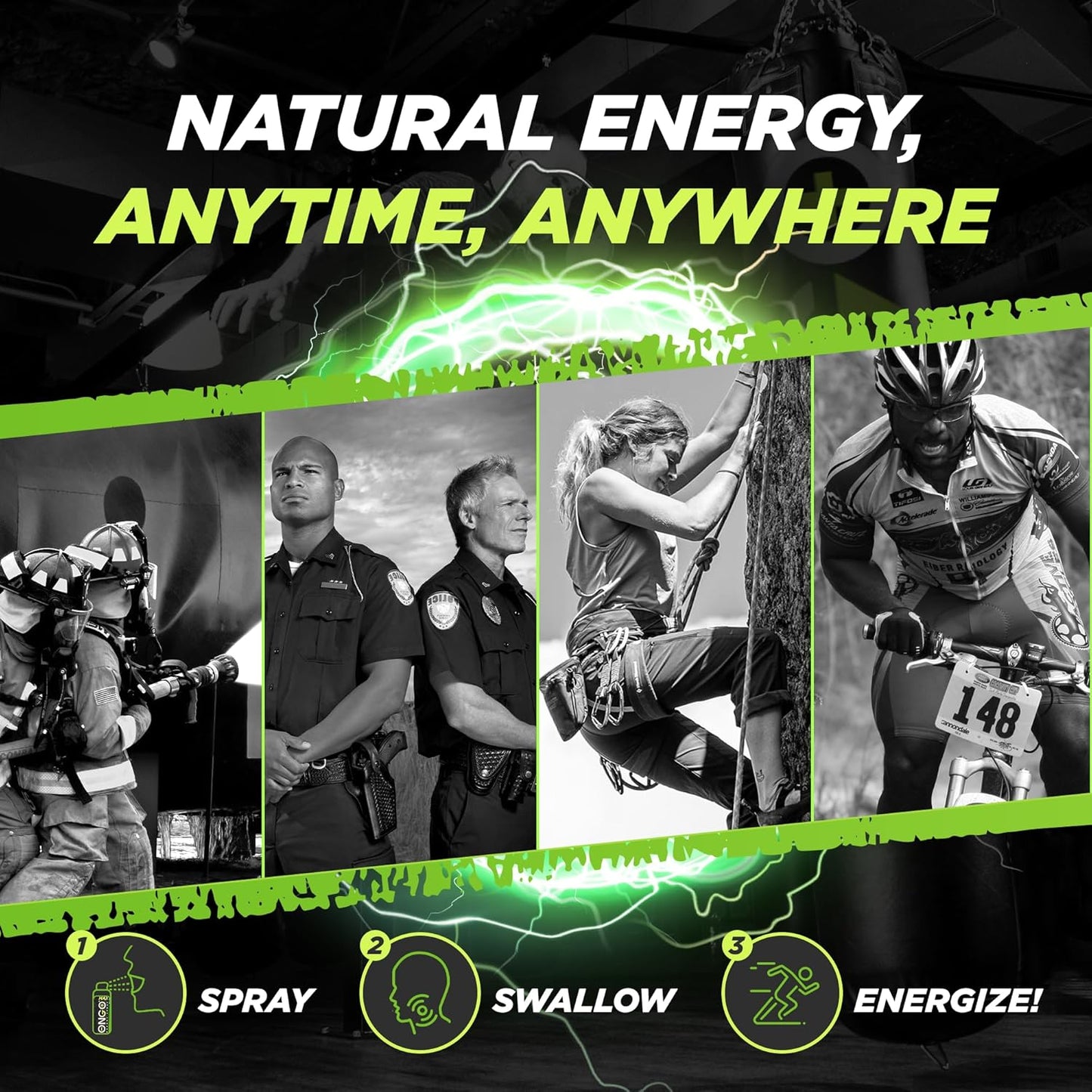 OnGo Energy Spray MAX: 100mg Natural Caffeine, B3, B6, B12 & Taurine for Fast-Acting Energy - Sugar-Free, Gluten-Free, Mint Flavor - 15 Servings - USA Made