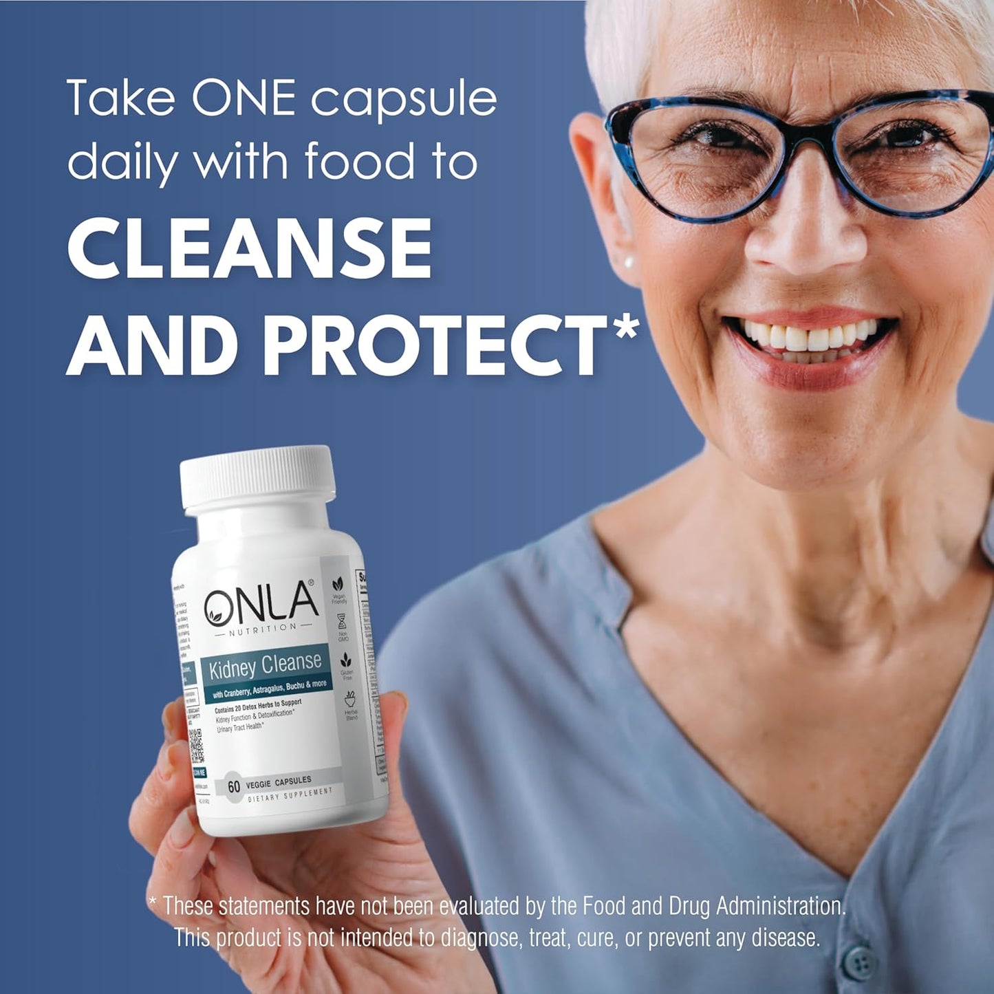 ONLA Vegan Kidney Cleanse Capsules - 20-in-1 Natural Urinary Tract Supplement for Kidney & Bladder Support - Detox & Repair with Cranberry, Astragalus, Buchu, Uva Ursi - 60 Capsules