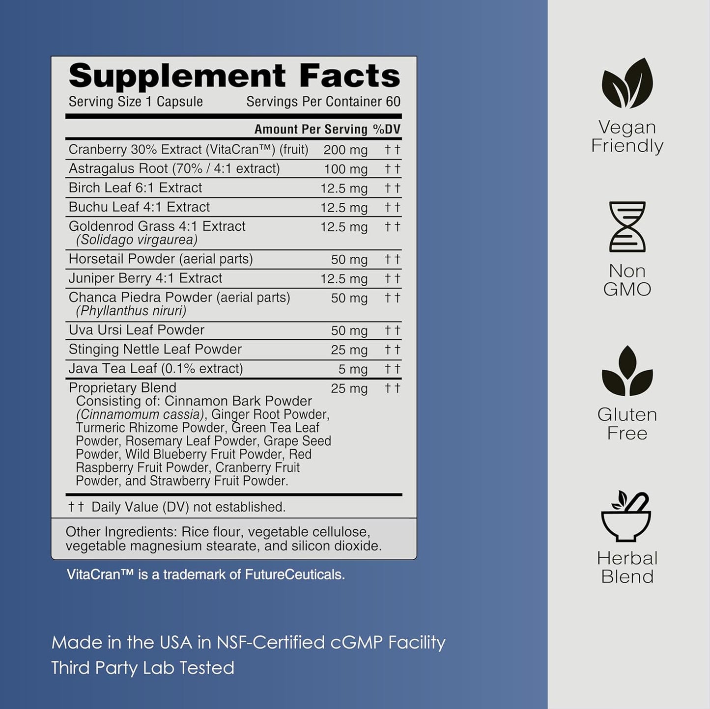 ONLA Vegan Kidney Cleanse Capsules - 20-in-1 Natural Urinary Tract Supplement for Kidney & Bladder Support - Detox & Repair with Cranberry, Astragalus, Buchu, Uva Ursi - 60 Capsules