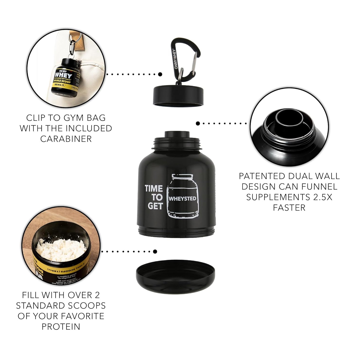 ONMYWHEY Double Scoop Protein & Supplement Keychain Funnel - Get Wheysted in Style