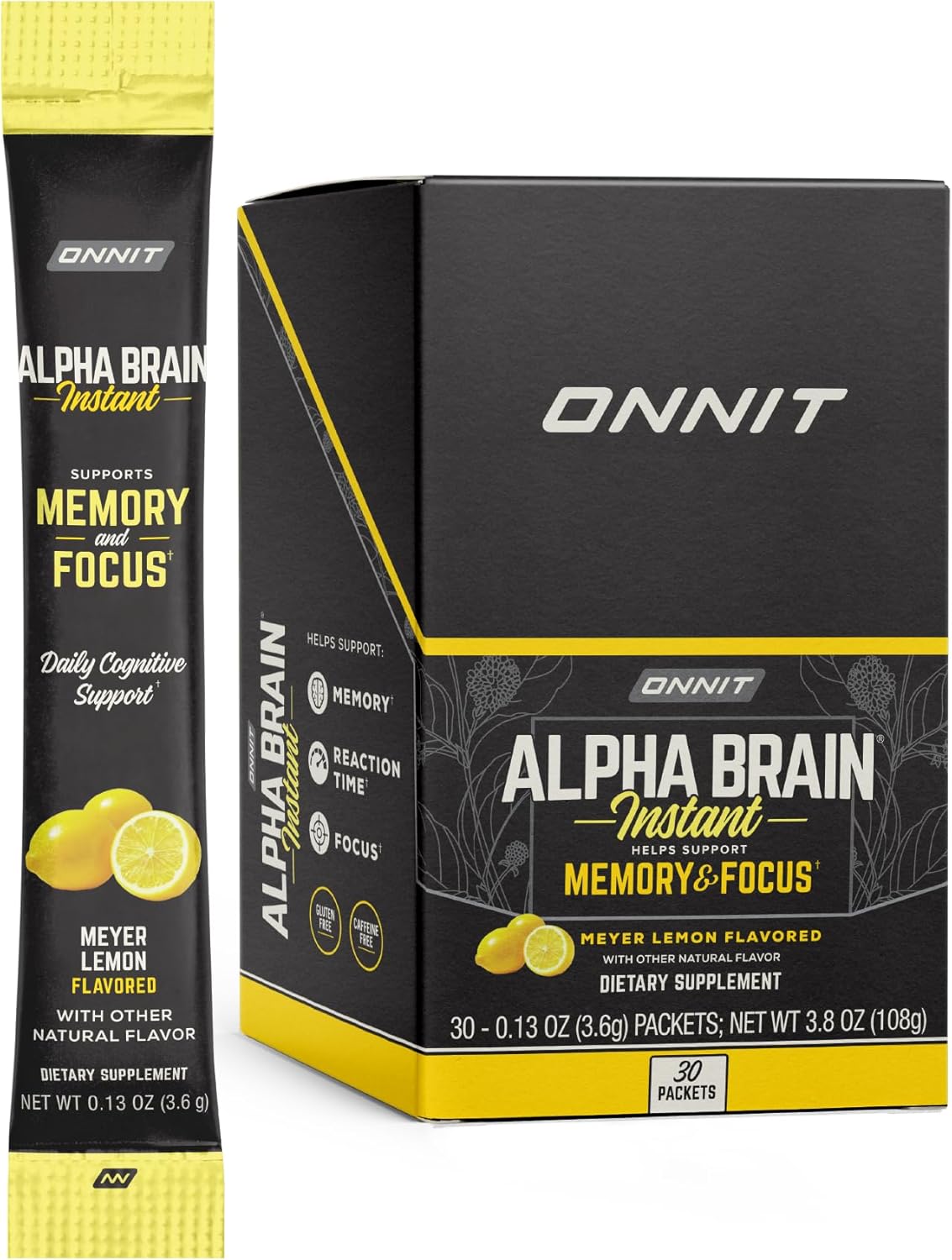 ONNIT Alpha Brain Instant Meyer Lemon Nootropic Supplement for Focus & Energy with Alpha GPC Choline - 30ct