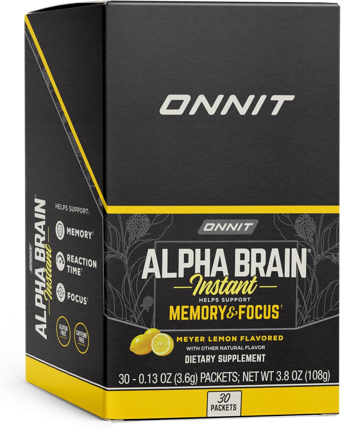 ONNIT Alpha Brain Instant Meyer Lemon Nootropic Supplement for Focus & Energy with Alpha GPC Choline - 30ct