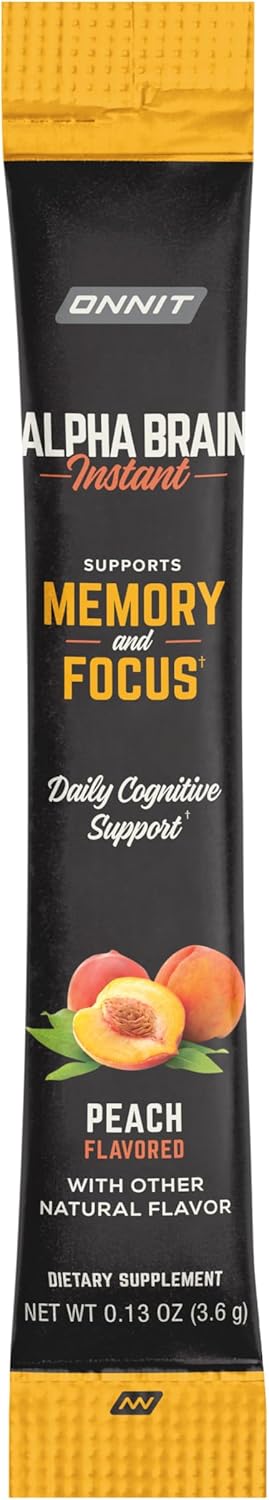 ONNIT Alpha Brain Instant Peach Flavor - Nootropic Memory Supplement for Focus, Energy, and Clarity - Alpha GPC Choline, Cats Claw, L-Theanine, Bacopa - 30ct