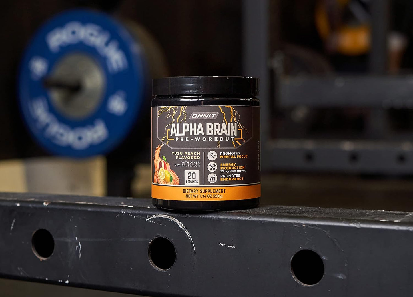 ONNIT Alpha Brain Pre-Workout Supplement in Yuzu Peach Flavor - 7.34 oz Tub (20 Servings)