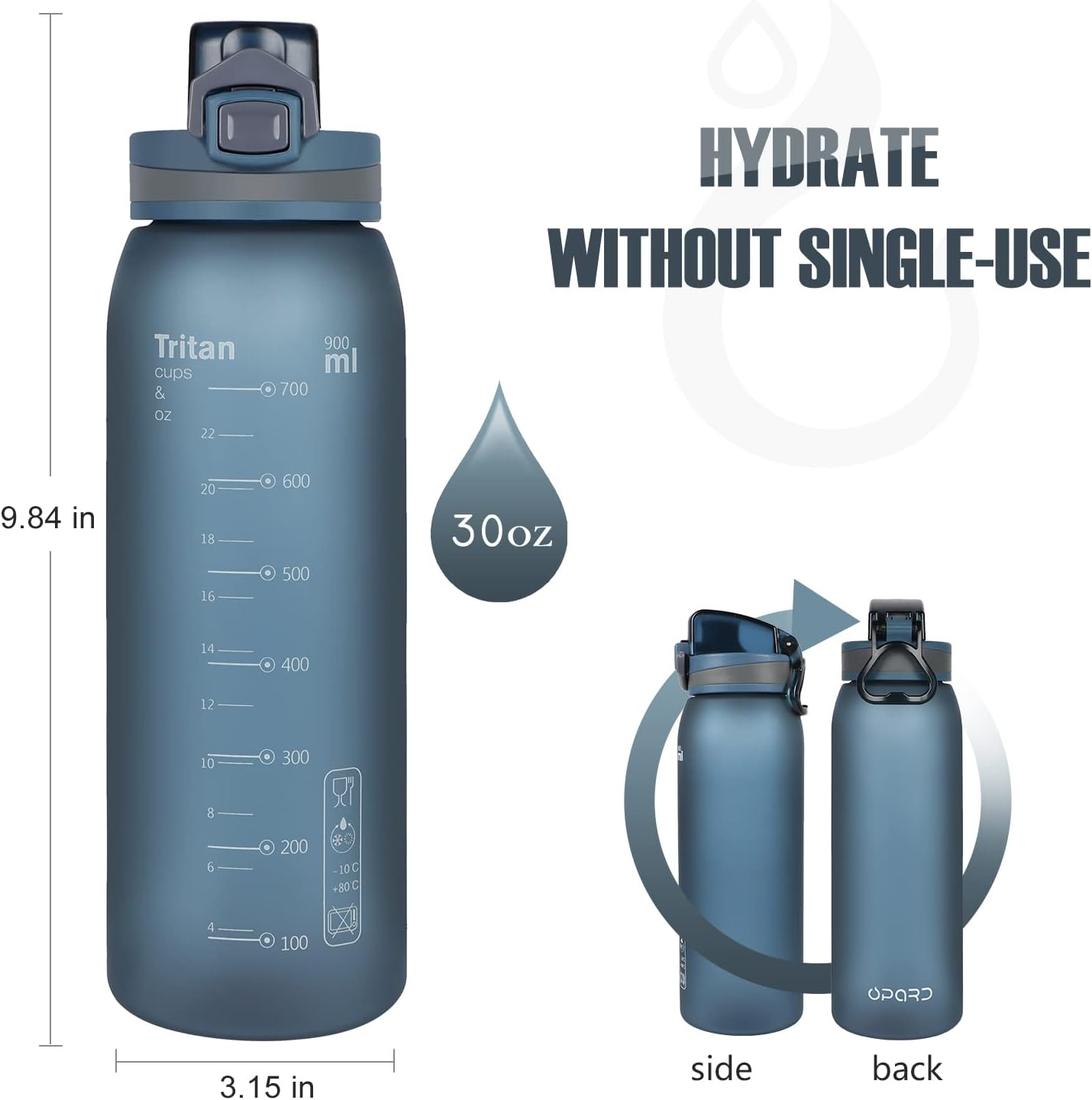 Opard 30oz BPA-Free Sports Water Bottle with Leak-Proof Flip Top Lid for Gym and Outdoor Activities