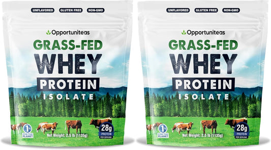 Opportuniteas Grass Fed Whey Isolate Protein Powder - 28g Unflavored Protein, No Artificial Sweeteners, Hormone-Free Cows, Non GMO - 5lb - BoostGo Australia