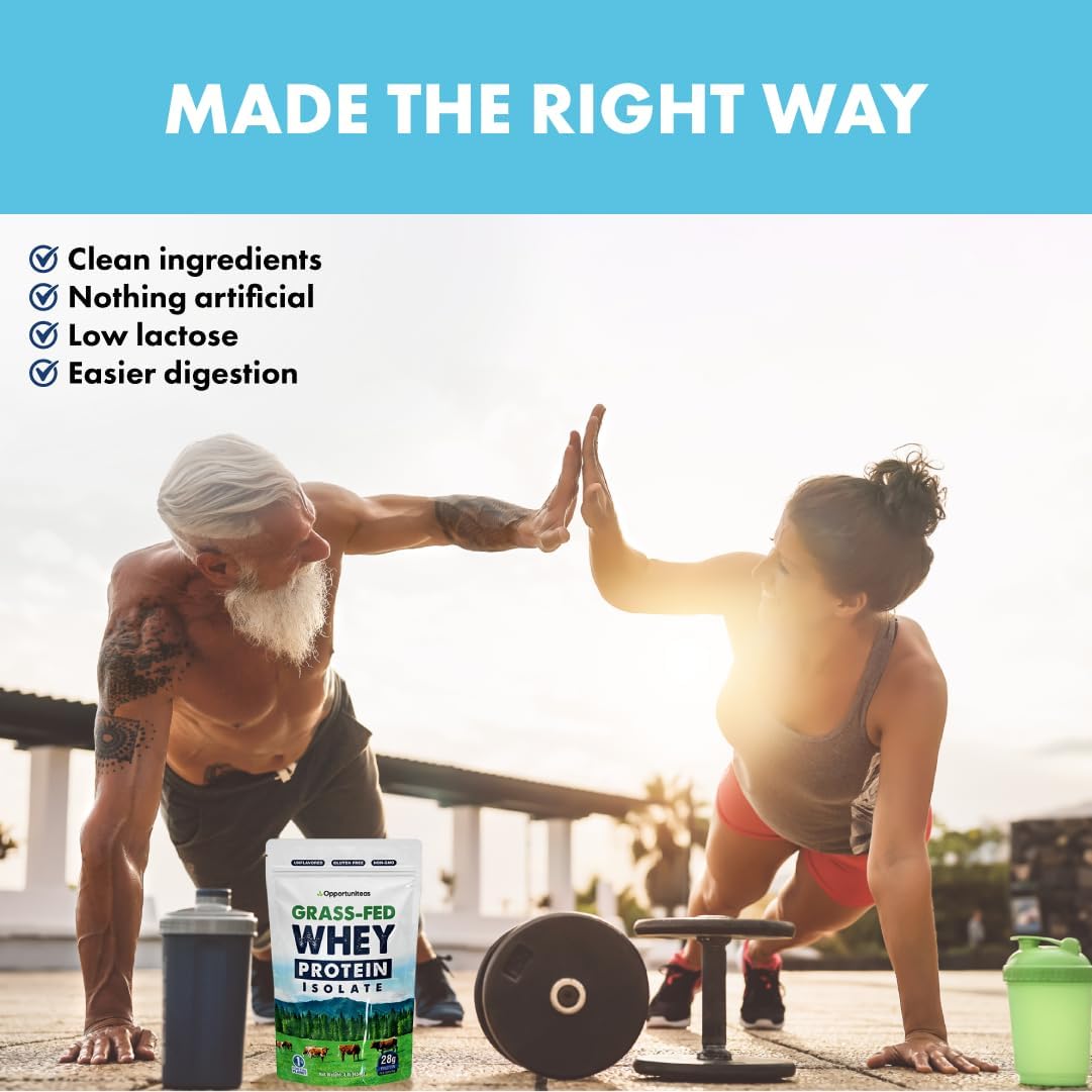 Opportuniteas Grass Fed Whey Isolate Protein Powder - 28g Unflavored Protein, No Artificial Sweeteners, Hormone-Free Cows, Non GMO - 5lb - BoostGo Australia