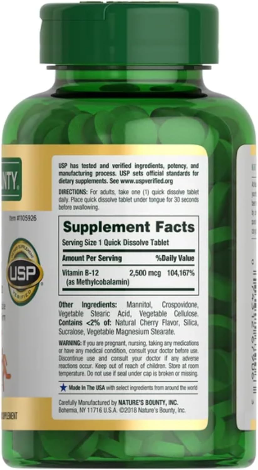OProCyn Natures Bounty Vitamin B-12 2500 mcg Quick Dissolve Tablets - 300 Count