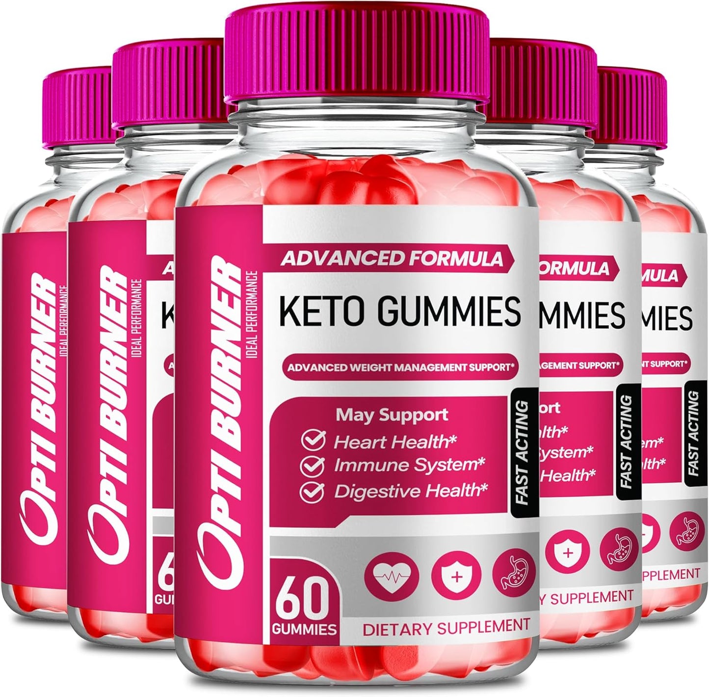 Optiburner Keto Apple Cider Vinegar Gummies 1000MG - Natural Energy Boost with Vitamin B12 and Pomegranate - 5 Pack of Optiburner ACV Keto Gummies - BoostGo Australia
