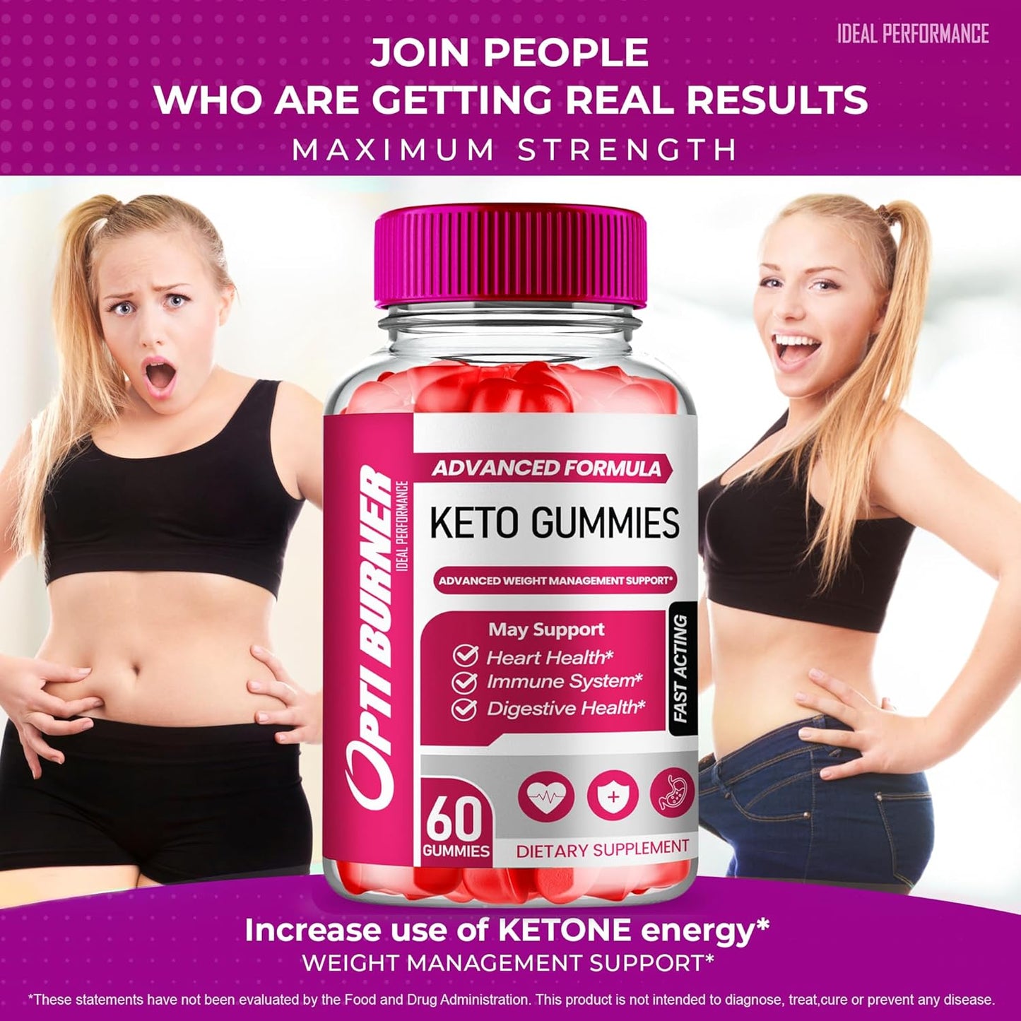 Optiburner Keto Apple Cider Vinegar Gummies 1000MG - Natural Energy Boost with Vitamin B12 and Pomegranate - 5 Pack of Optiburner ACV Keto Gummies - BoostGo Australia