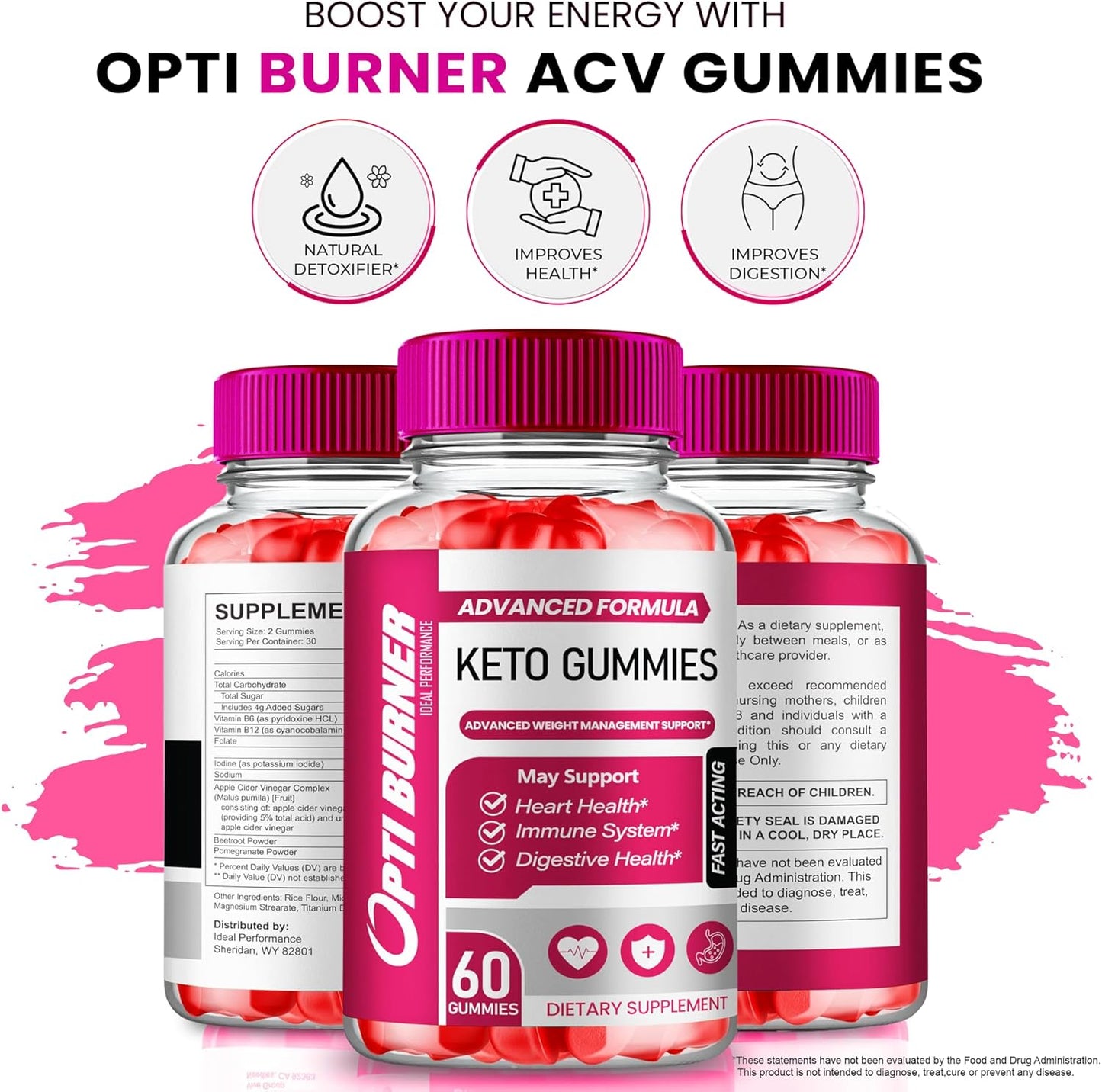 Optiburner Keto Apple Cider Vinegar Gummies 1000MG - Natural Energy Boost with Vitamin B12 and Pomegranate - 5 Pack of Optiburner ACV Keto Gummies - BoostGo Australia