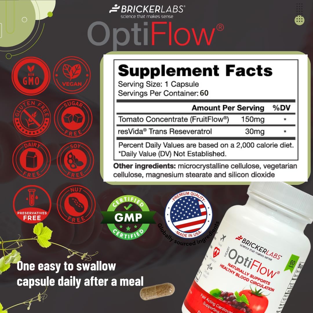 OptiFlow Blood Circulation Vitamins with FruitFlow & resVida - 60 Capsules, Naturally Supports Healthy Blood Flow, Blood Optimizer Supplement