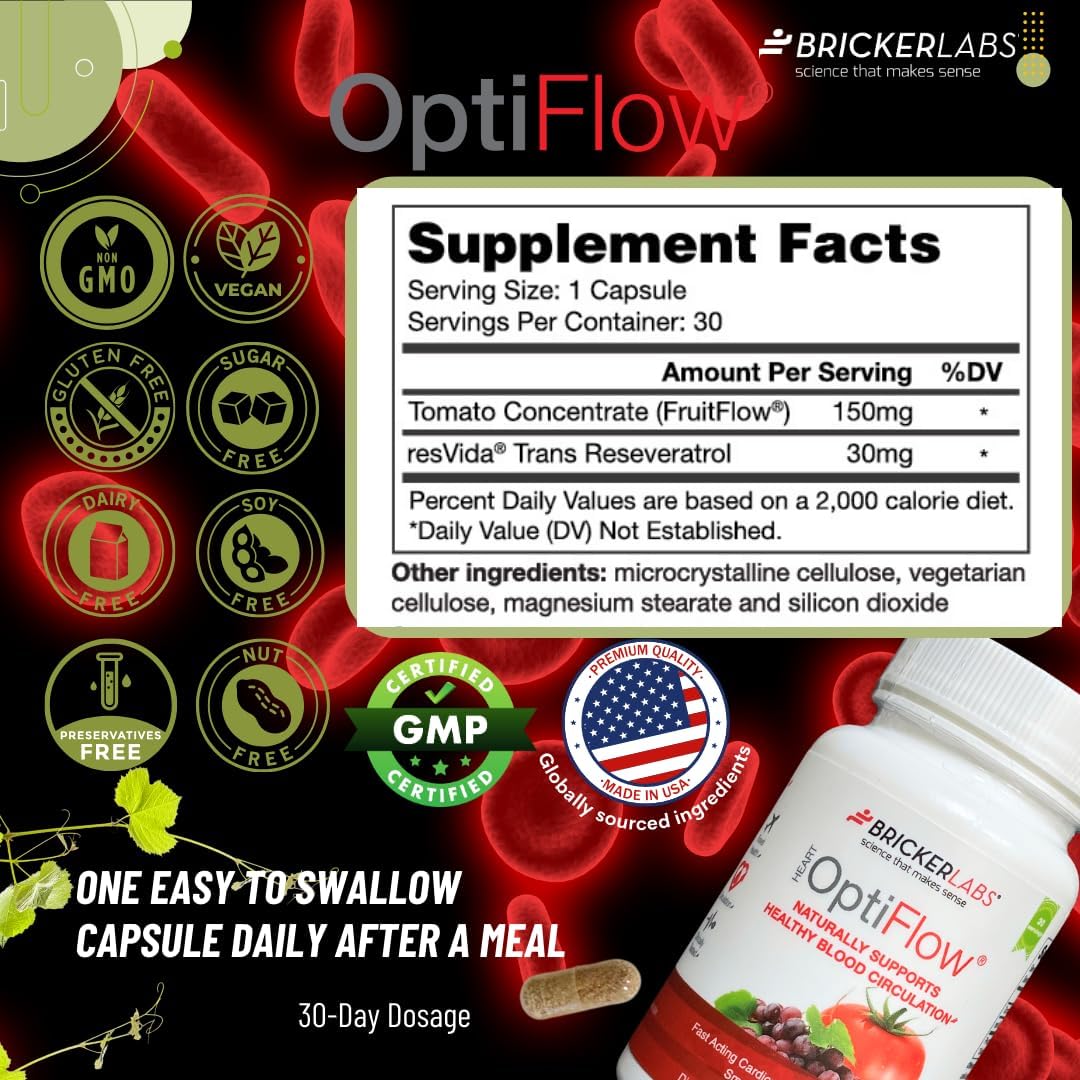 OptiFlow Blood Circulation Vitamins with FruitFlow and resVida for Healthy Blood Flow - 30 Capsules