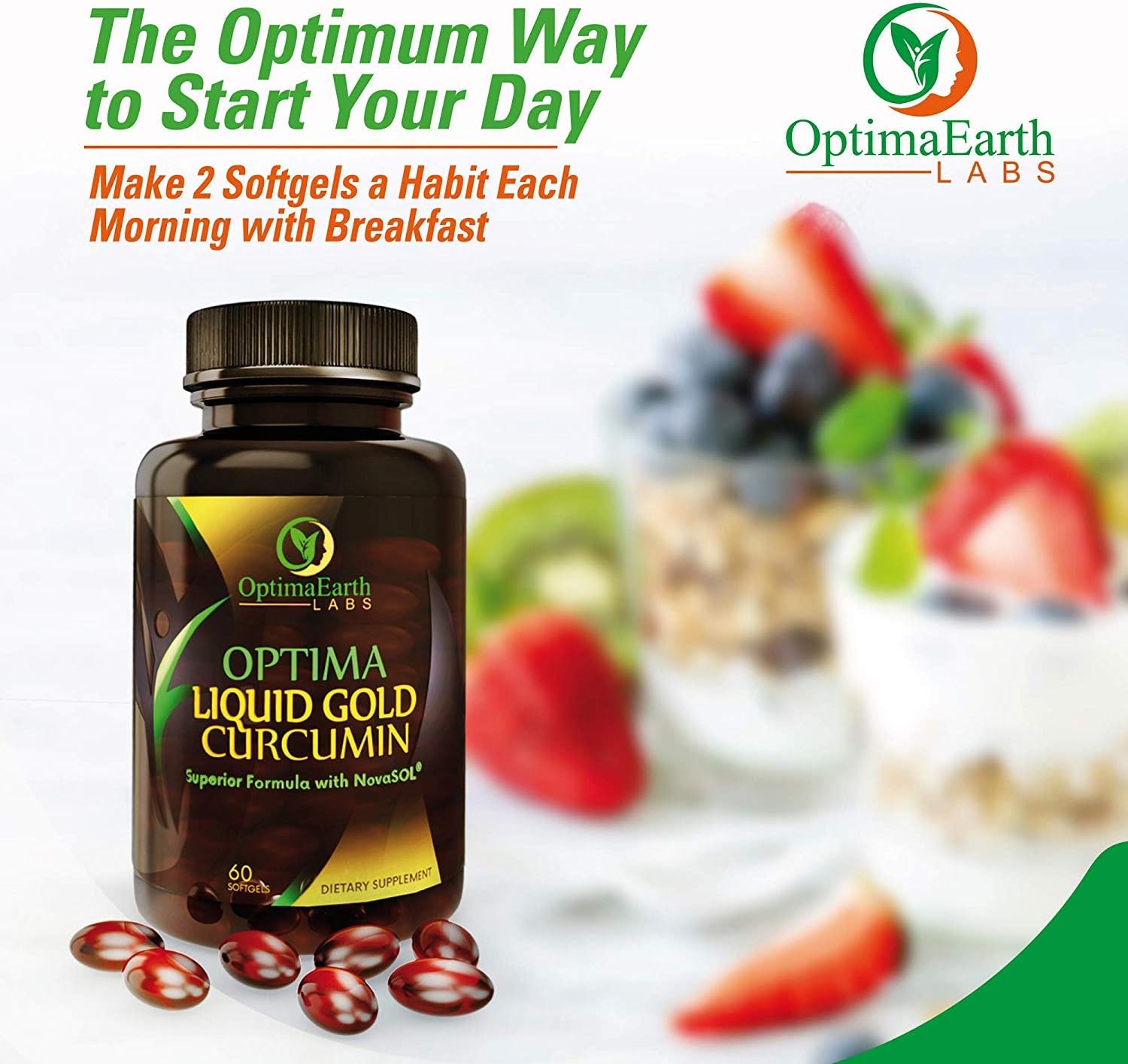 OptimaEarth Liquid Gold Curcumin with NovaSOL - Enhanced Absorption Turmeric Supplement for Joint and Immune Health - 185x More Bioavailable