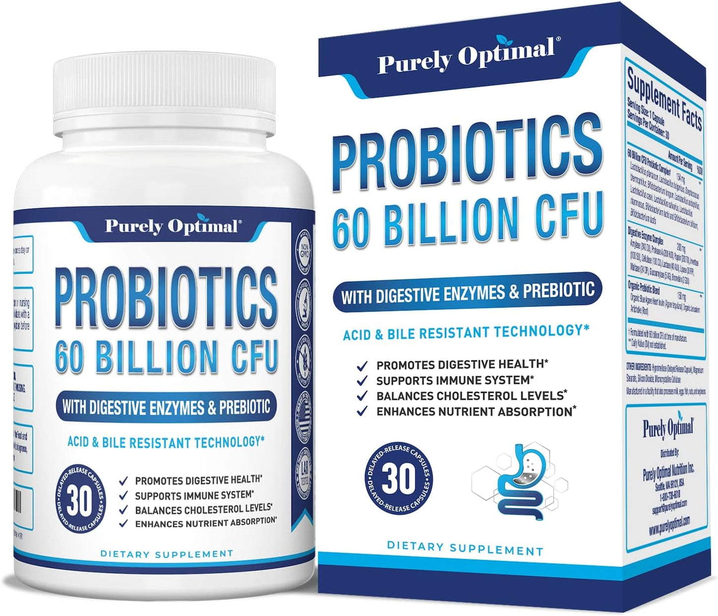 Optimal Probiotics 60 Billion CFU with Collagen Powder and Brain Support Booster