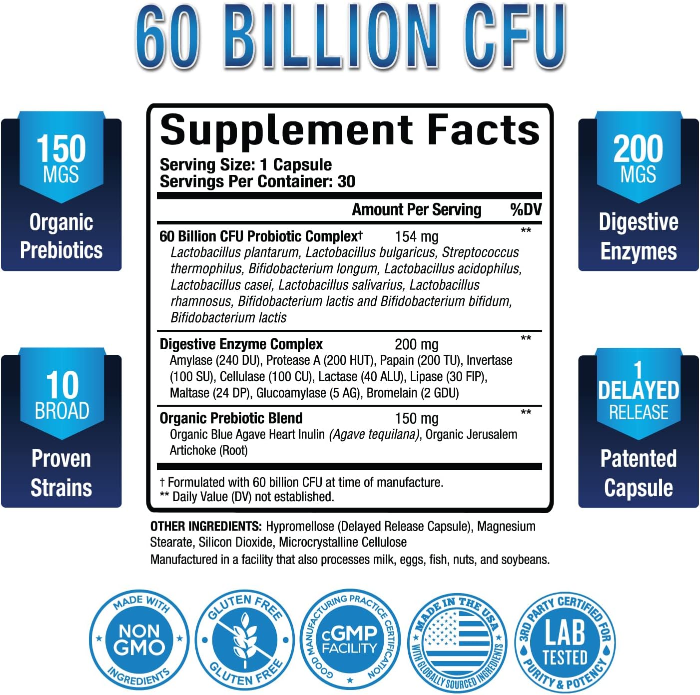 Optimal Probiotics 60 Billion CFU with Collagen Powder and Brain Support Booster