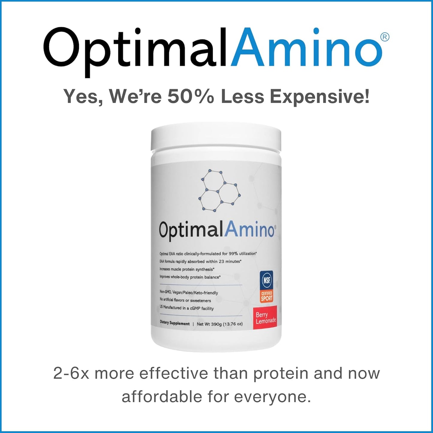 OptimalAmino®: NSF Certified Best Pre/Post Workout Recovery Drink, 99% Utilization Amino Acid Supplement