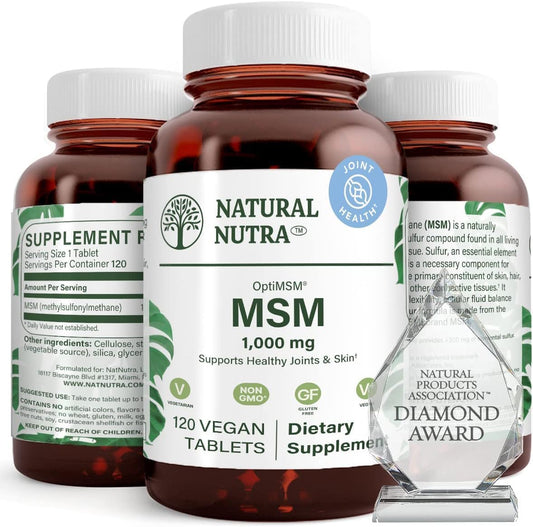 OptiMSM Supplement for Hair, Joint, and Bone Health - 1000mg MSM with Sulfur, Vegan Tablets (120)