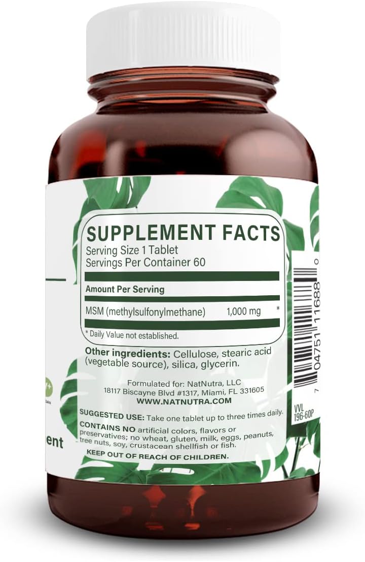 OptiMSM Supplement for Hair, Joint, and Bone Health - 1000mg MSM with Sulfur, Vegan Tablets (120)
