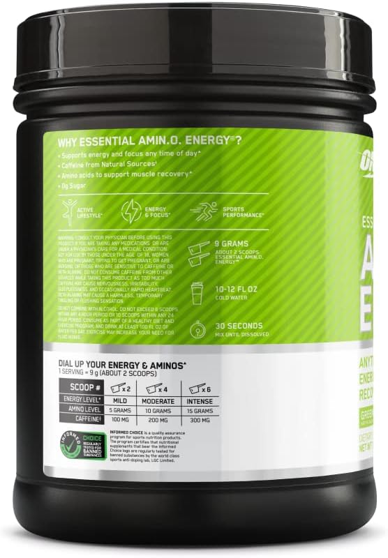 Optimum Nutrition Amino Energy Green Apple Flavor, 65 Servings, 1.29 lb with Green Tea & Green Coffee Extracts