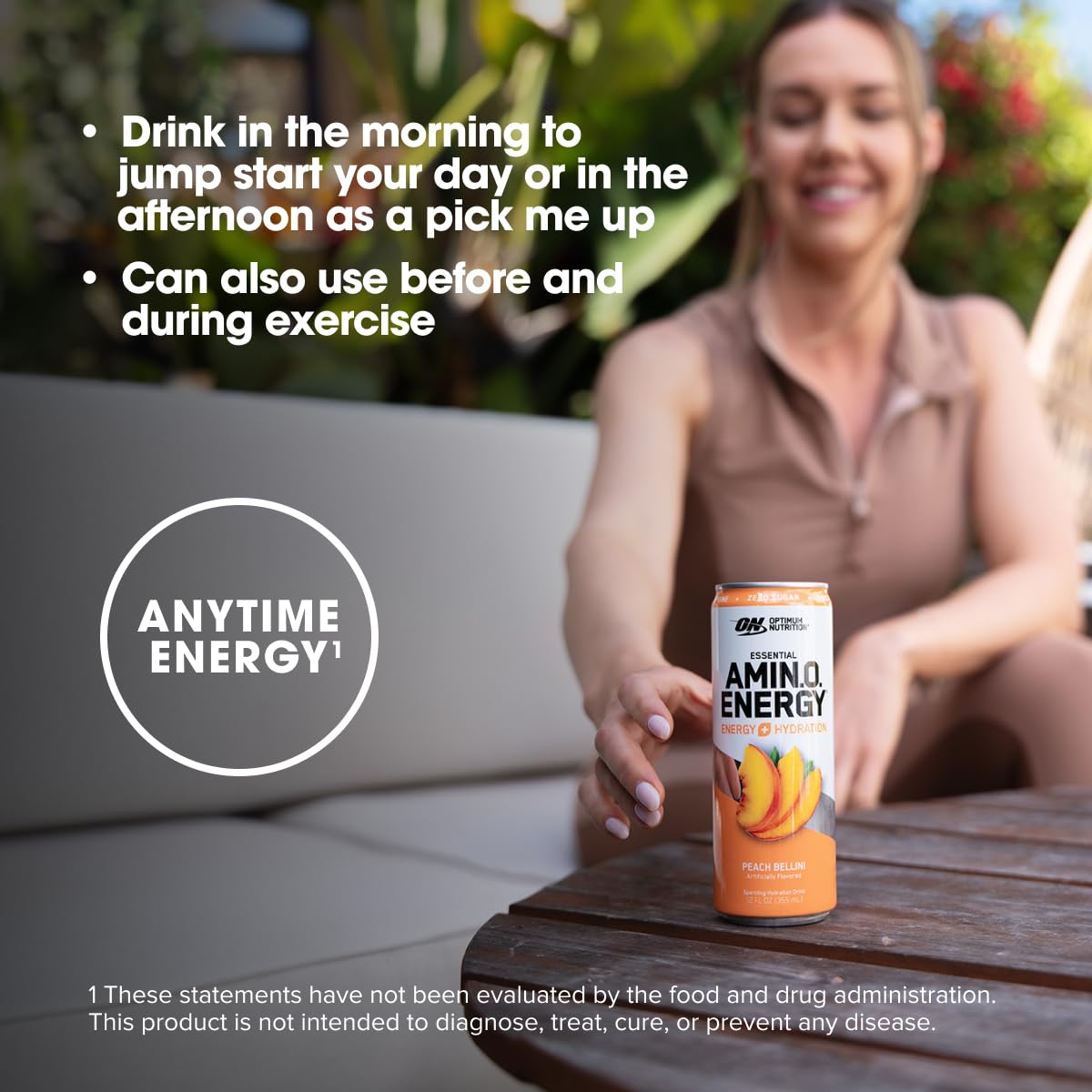 Optimum Nutrition Amino Energy Peach Bellini Sparkling Hydration Drink, 12 Fl Oz, 12 Pack - Electrolytes, Caffeine, Amino Acids, BCAAs - Sugar Free