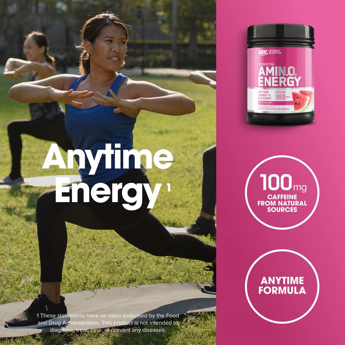 Optimum Nutrition Amino Energy: Pre Workout Powder with Green Tea, BCAA, Amino Acids, Green Coffee Extract - Watermelon Flavor, 65 Servings