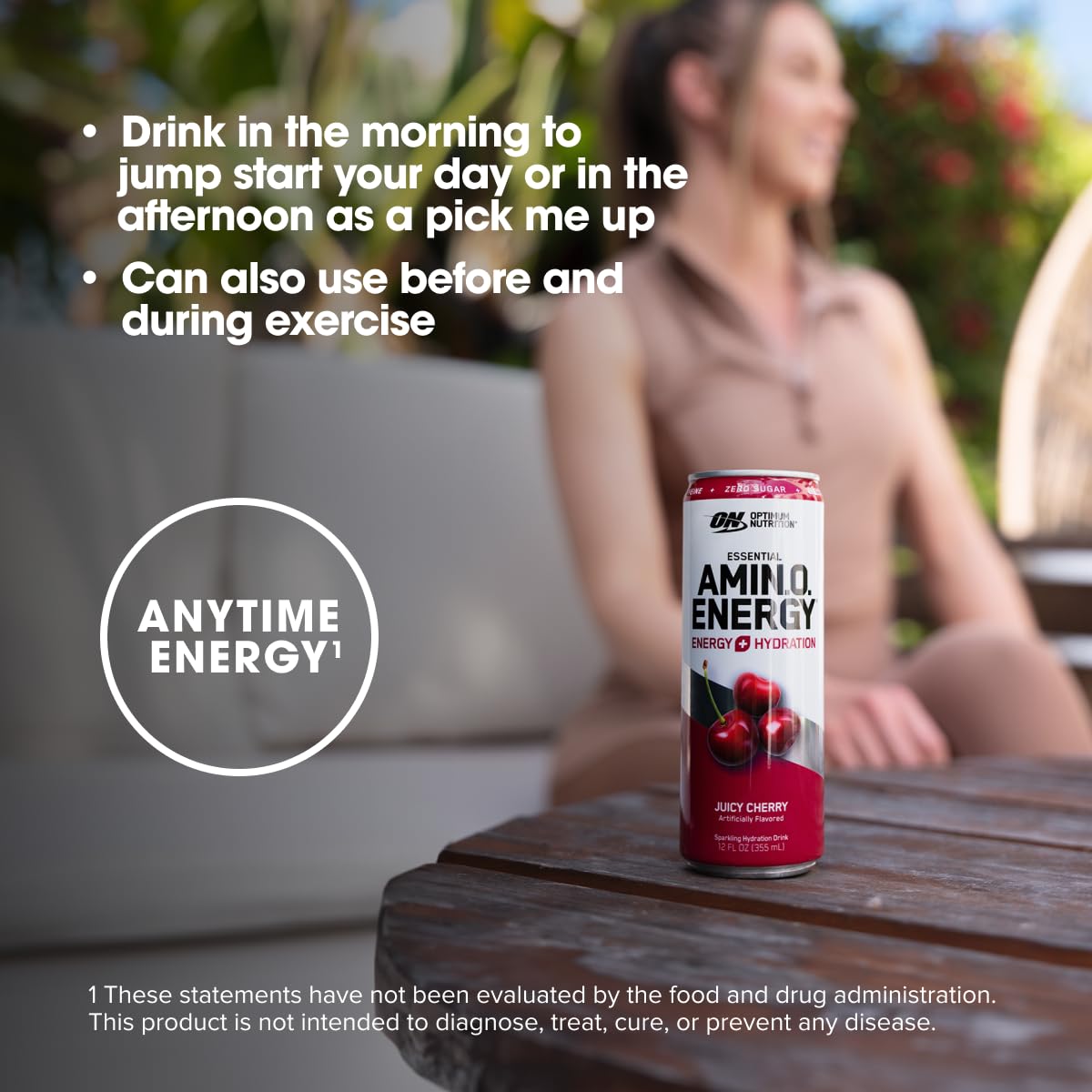 Optimum Nutrition Amino Energy Sparkling Hydration Drink - Cherry Flavor, Sugar-Free, 12oz Cans, 12 Pack - Electrolytes, Caffeine, Amino Acids, BCAAs