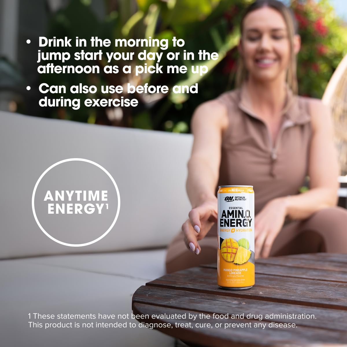 Optimum Nutrition Amino Energy Sparkling Hydration Drink - Mango Pineapple Limeade Flavor, 12 Pack, Electrolytes, Caffeine, BCAAs, Sugar Free