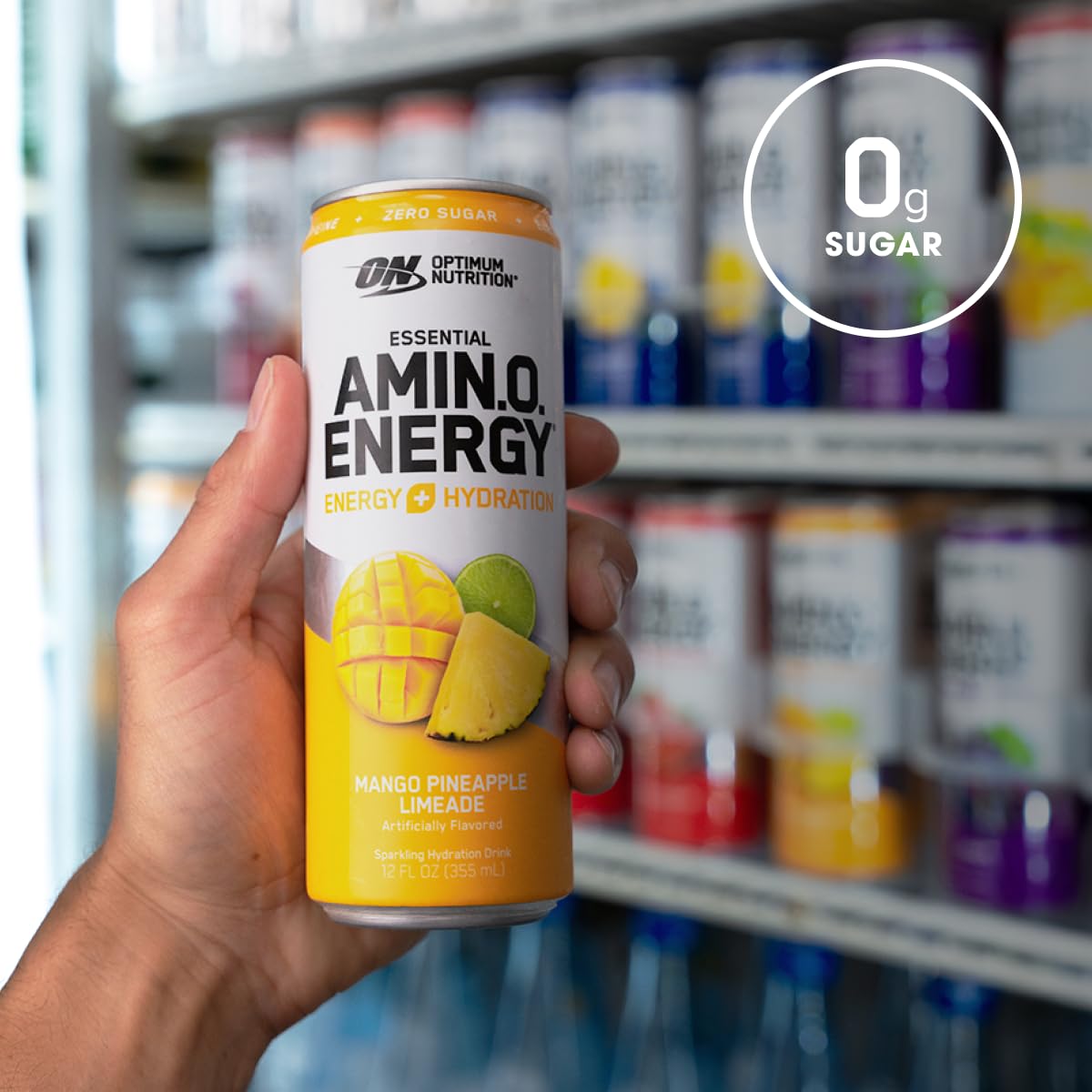 Optimum Nutrition Amino Energy Sparkling Hydration Drink - Mango Pineapple Limeade Flavor, 12 Pack, Electrolytes, Caffeine, BCAAs, Sugar Free