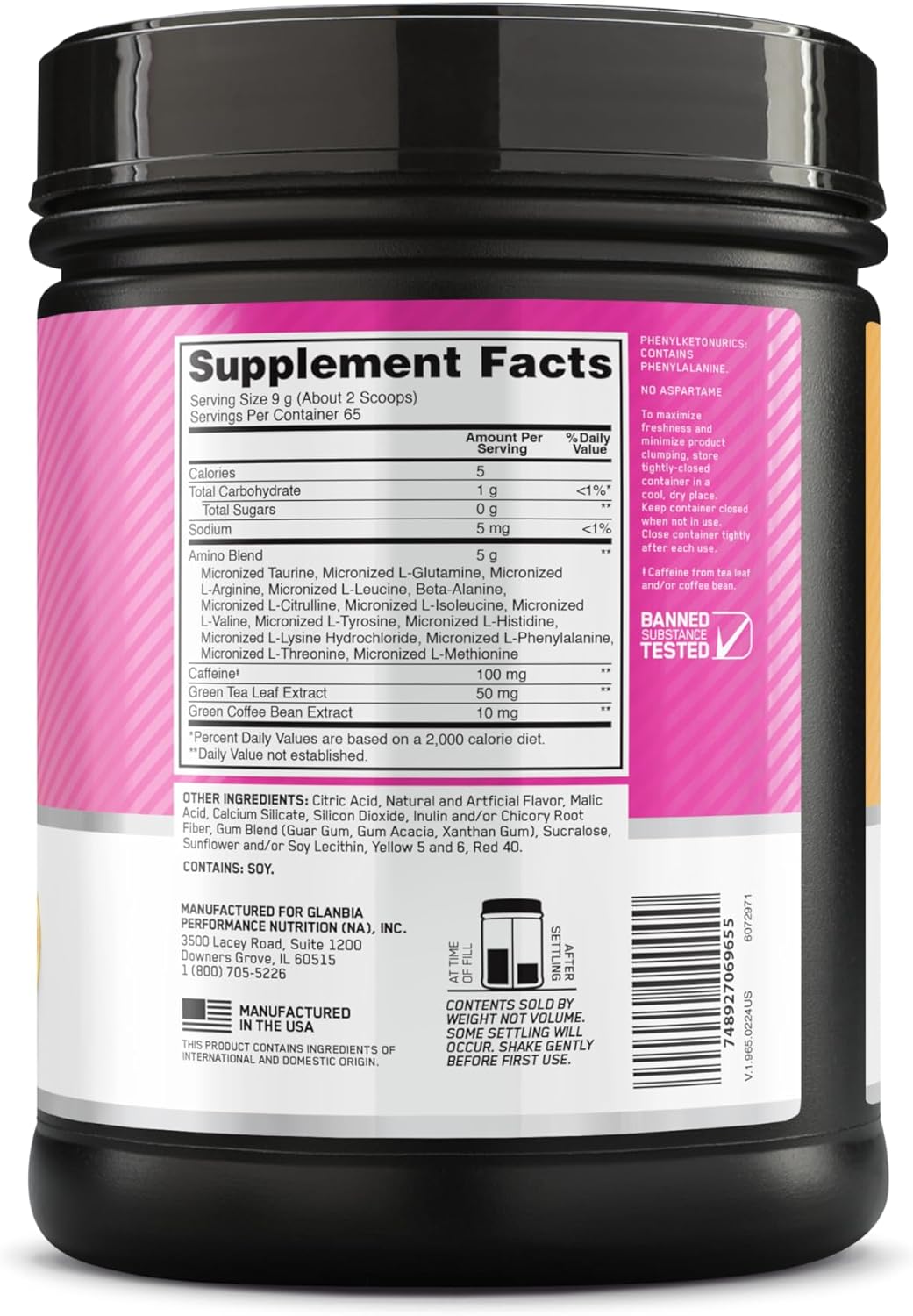Optimum Nutrition Amino Energy Tropical Sunrise - Pre Workout Powder with Green Tea, BCAA, Amino Acids, Green Coffee Extract - Keto Friendly Energy Supplement, 65 Servings