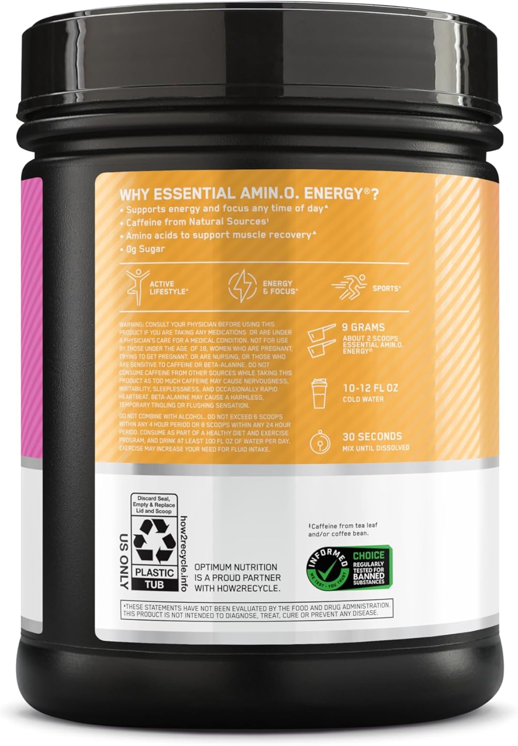 Optimum Nutrition Amino Energy Tropical Sunrise - Pre Workout Powder with Green Tea, BCAA, Amino Acids, Green Coffee Extract - Keto Friendly Energy Supplement, 65 Servings