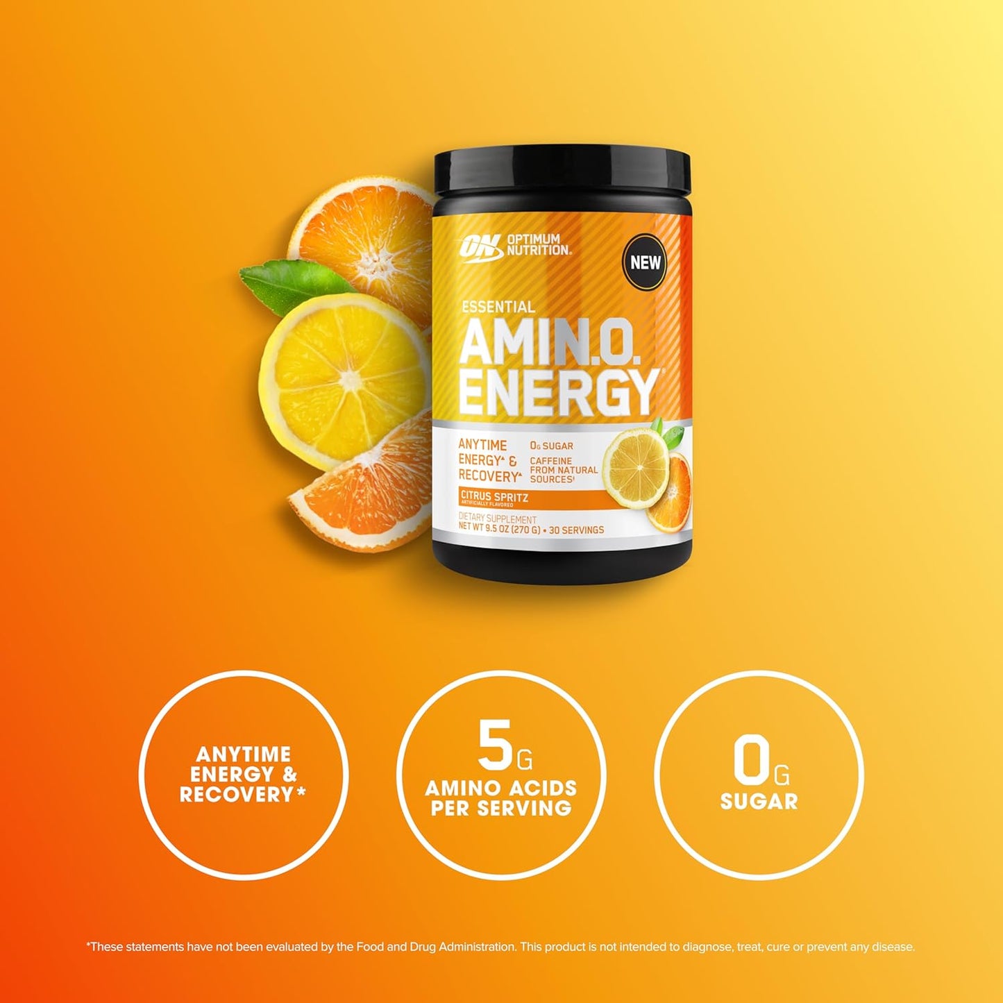 Optimum Nutrition Citrus Spritz Amino Energy - Pre Workout Powder with Green Tea, BCAA, Amino Acids, Green Coffee Extract - Keto Friendly Energy Drink, 30 Servings