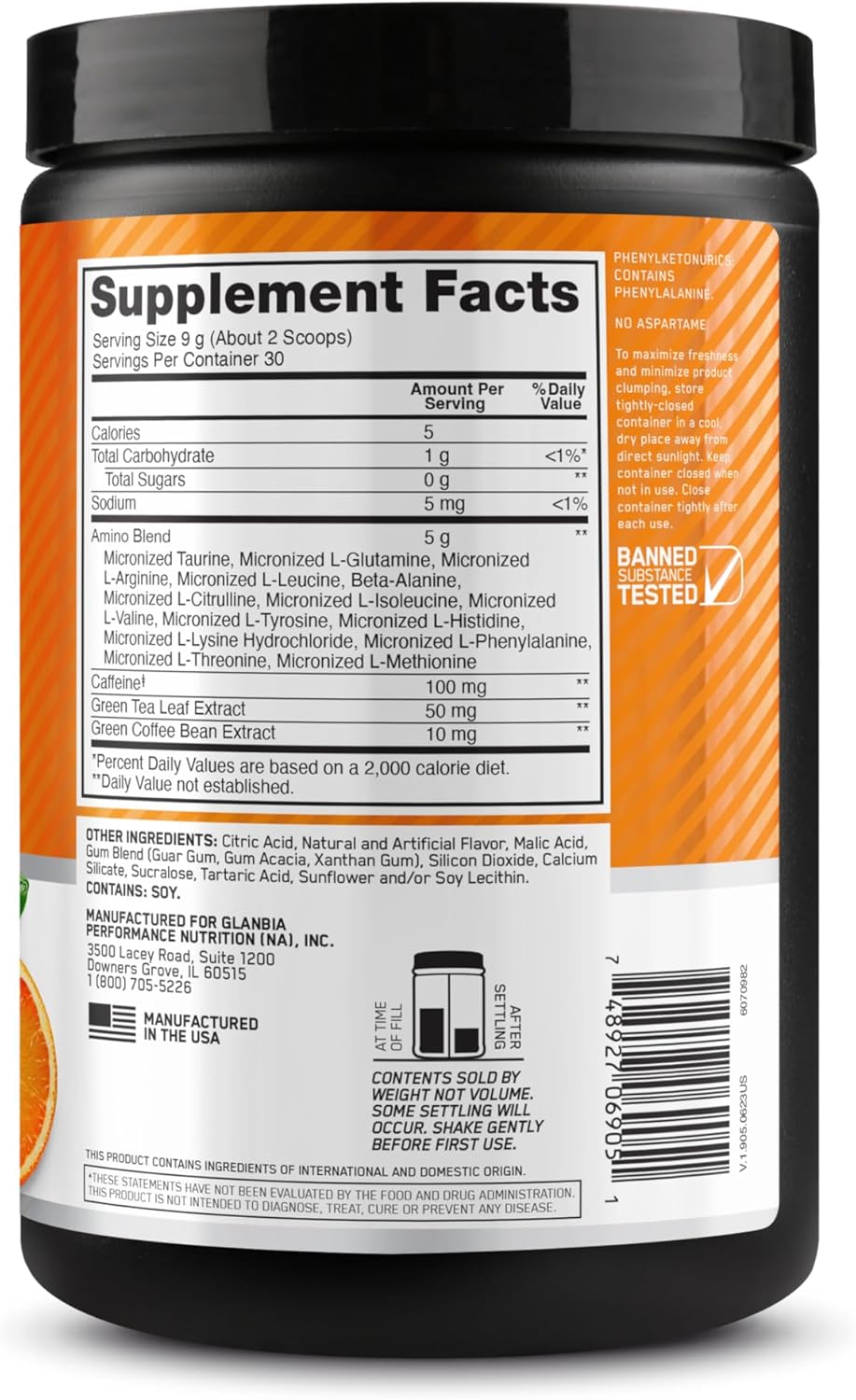 Optimum Nutrition Citrus Spritz Amino Energy - Pre Workout Powder with Green Tea, BCAA, Amino Acids, Green Coffee Extract - Keto Friendly Energy Drink, 30 Servings