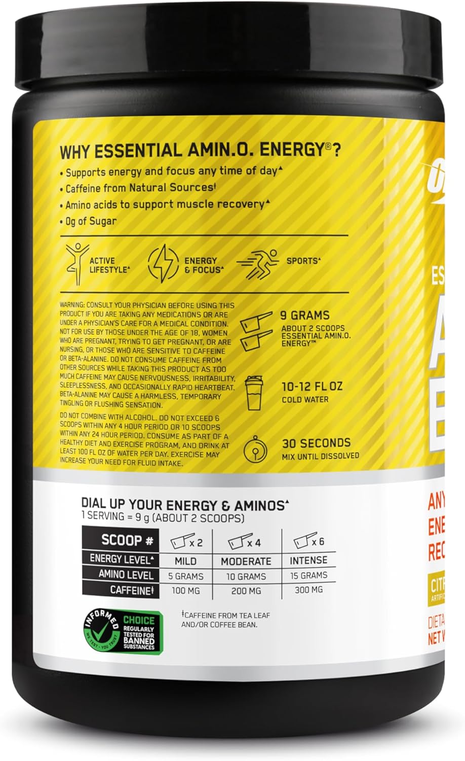 Optimum Nutrition Citrus Spritz Amino Energy - Pre Workout Powder with Green Tea, BCAA, Amino Acids, Green Coffee Extract - Keto Friendly Energy Drink, 30 Servings
