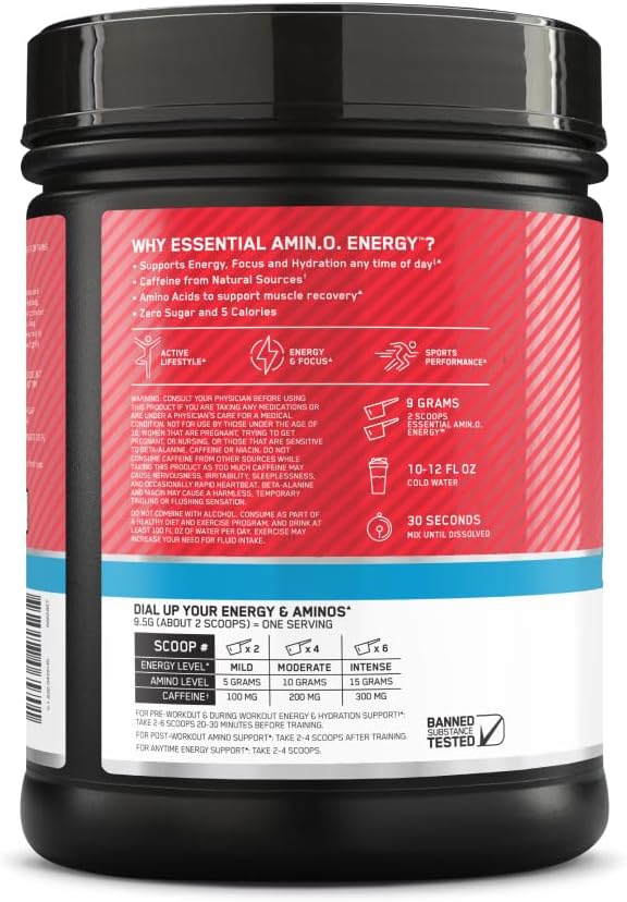 Optimum Nutrition Essential Amino Energy & Electrolytes Powder - Strawberry Burst, 1.51 lb (72 Servings) - Pre-Workout Energy Drink for Muscle Recovery & Focus