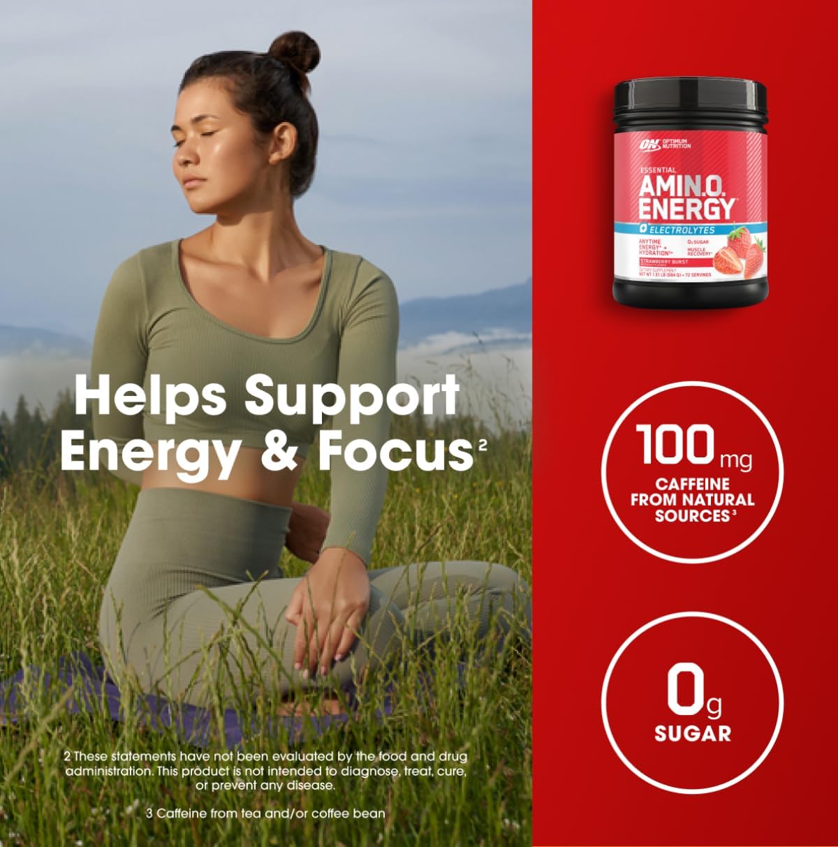 Optimum Nutrition Essential Amino Energy & Electrolytes Powder - Strawberry Burst, 1.51 lb (72 Servings) - Pre-Workout Energy Drink for Muscle Recovery & Focus