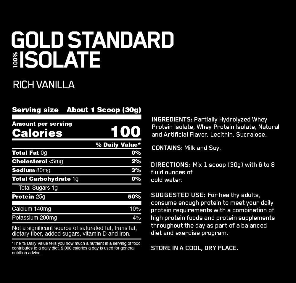 Optimum Nutrition Gold Standard 100% Isolate Protein Powder - 3LB Tub, 44 Servings, Hydrolyzed & Ultra-Filtered (Vanilla)