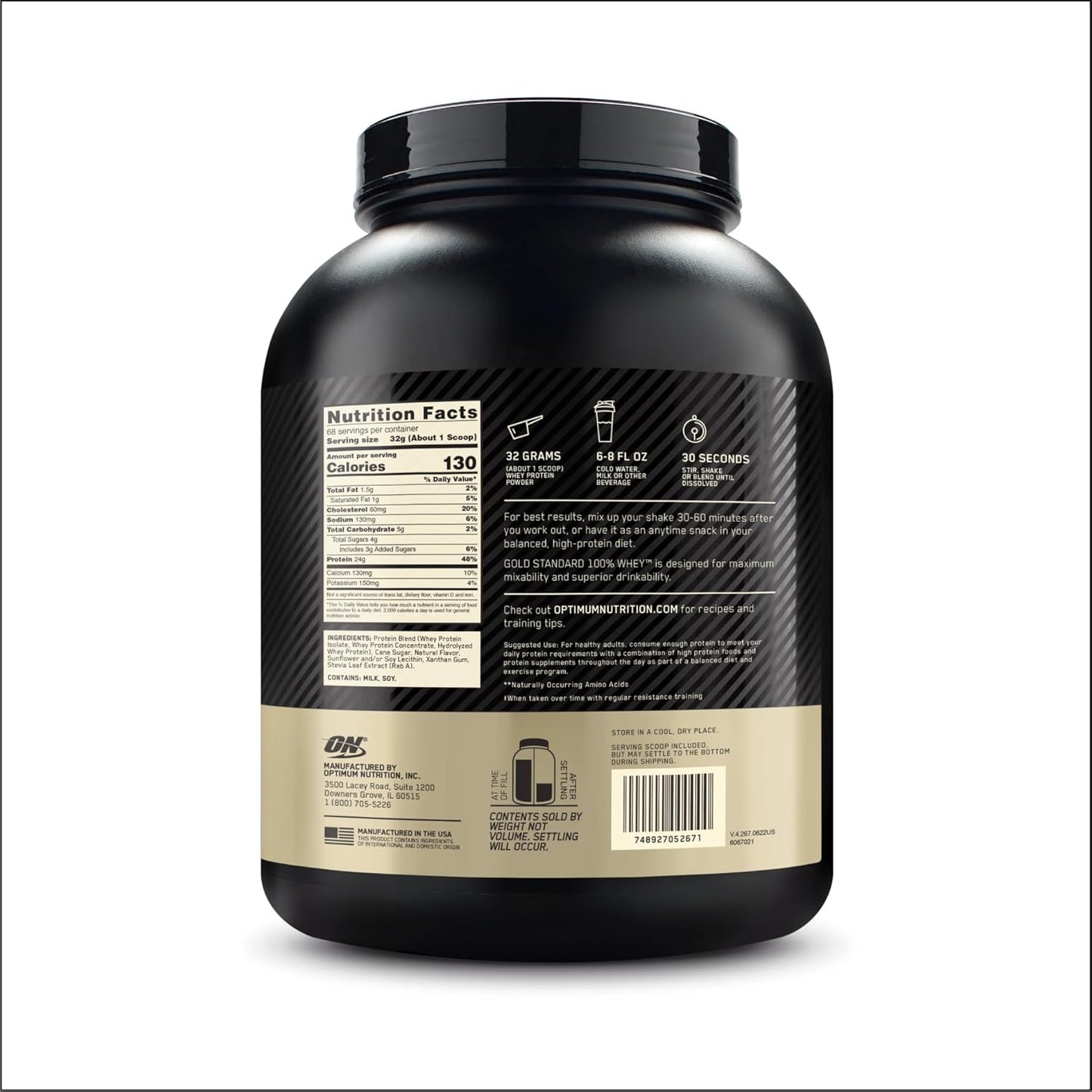 Optimum Nutrition Gold Standard 100% Whey Protein Powder - Vanilla Flavor, 76.8 Ounce - Pack of 4.8