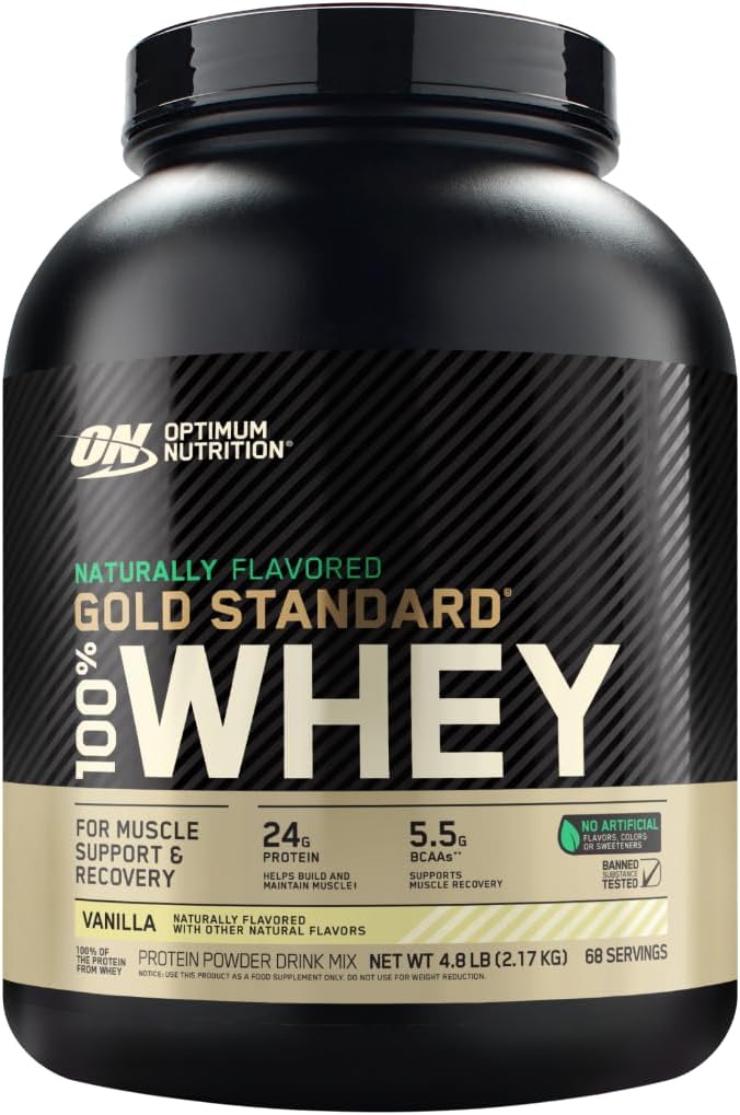 Optimum Nutrition Gold Standard 100% Whey Protein Powder - Vanilla Flavor, 76.8 Ounce - Pack of 4.8