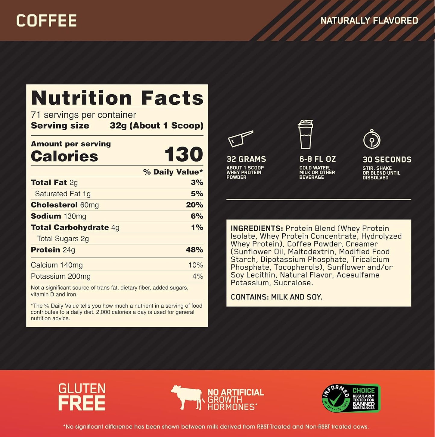 Optimum Nutrition Gold Standard 100% Whey Protein Powder in Coffee Flavor - 5 Pound Size, Varies Packaging